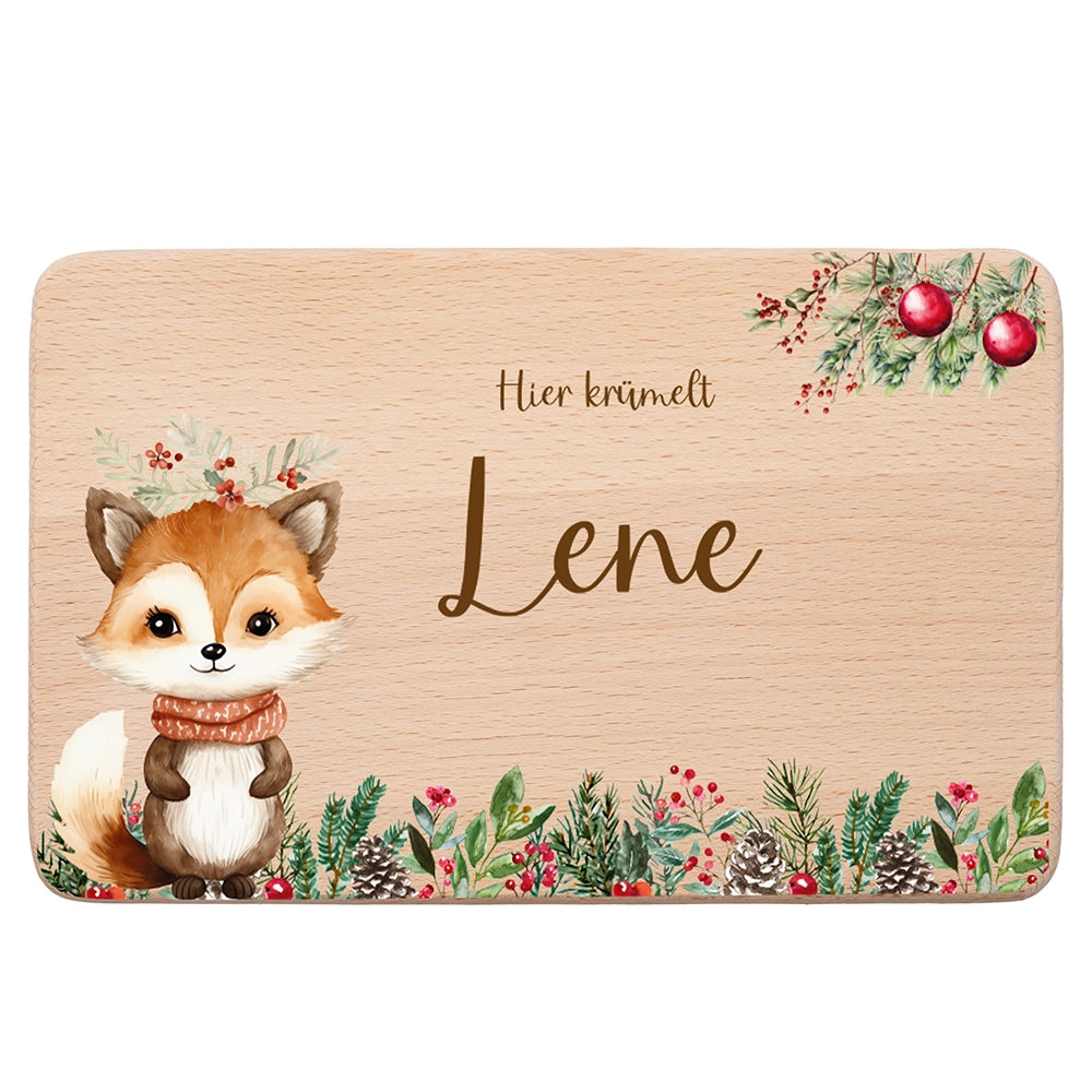 Frühstücksbrettchen Weihnachten mit süßem Fuchs - Geschenk Weihnachten