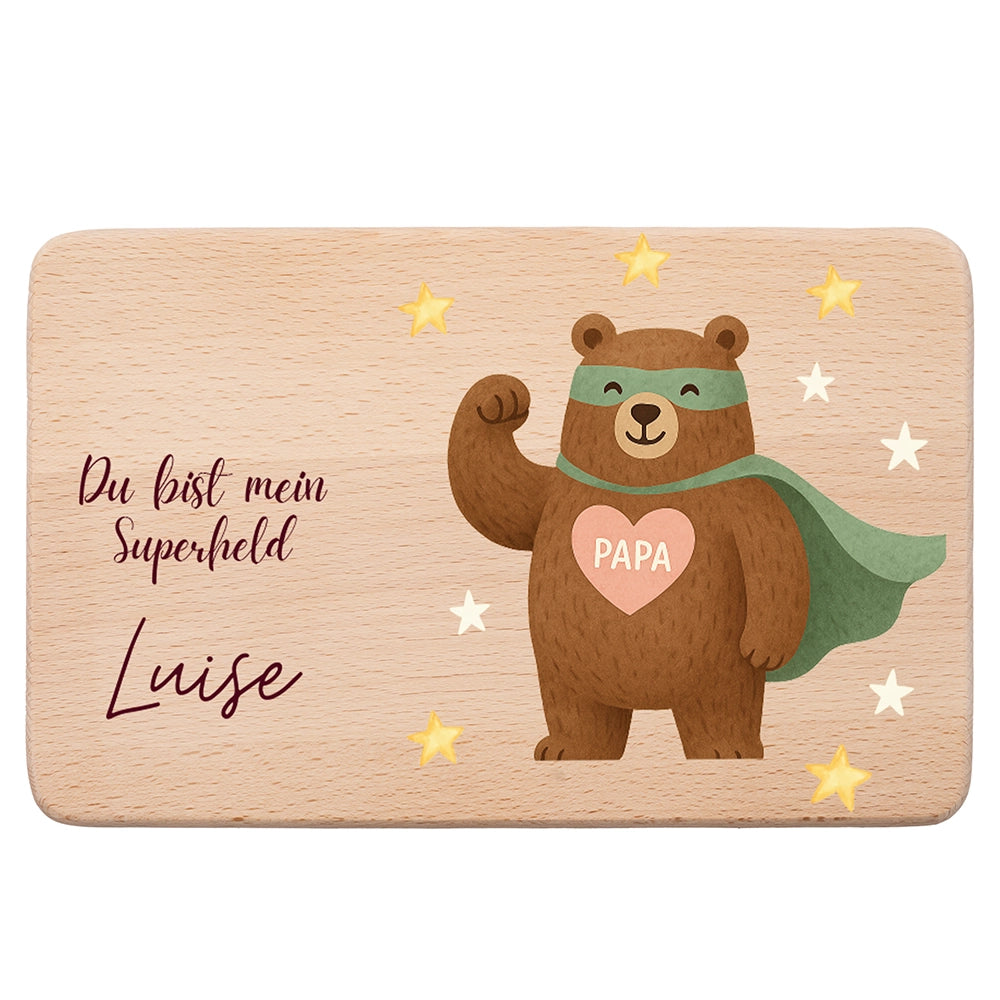 Frühstücksbrettchen Holz Du bist mein Superheld mit Gravur - Geschenk Vatertag
