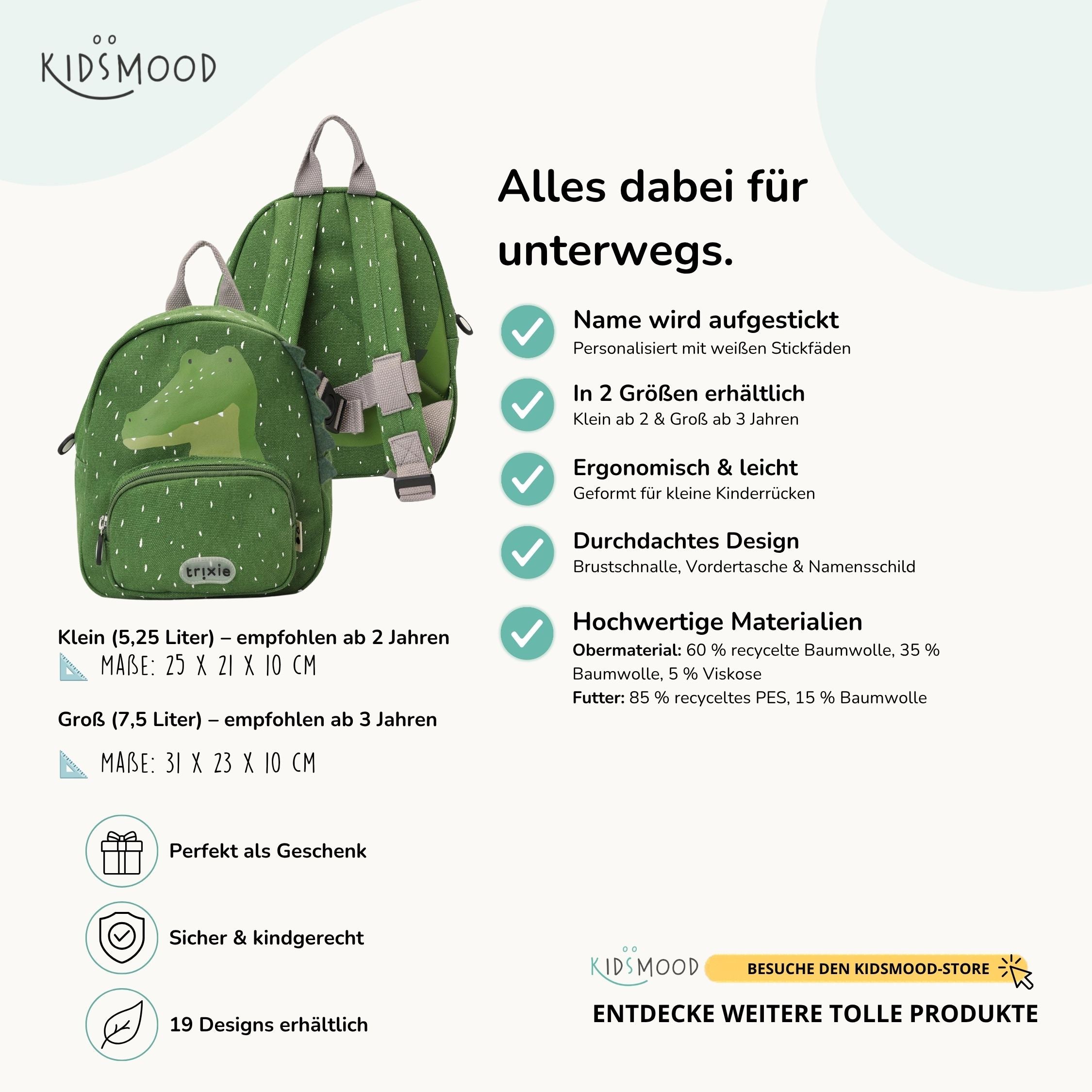 Trixie Kindergartenrucksack personalisiert Krokodil