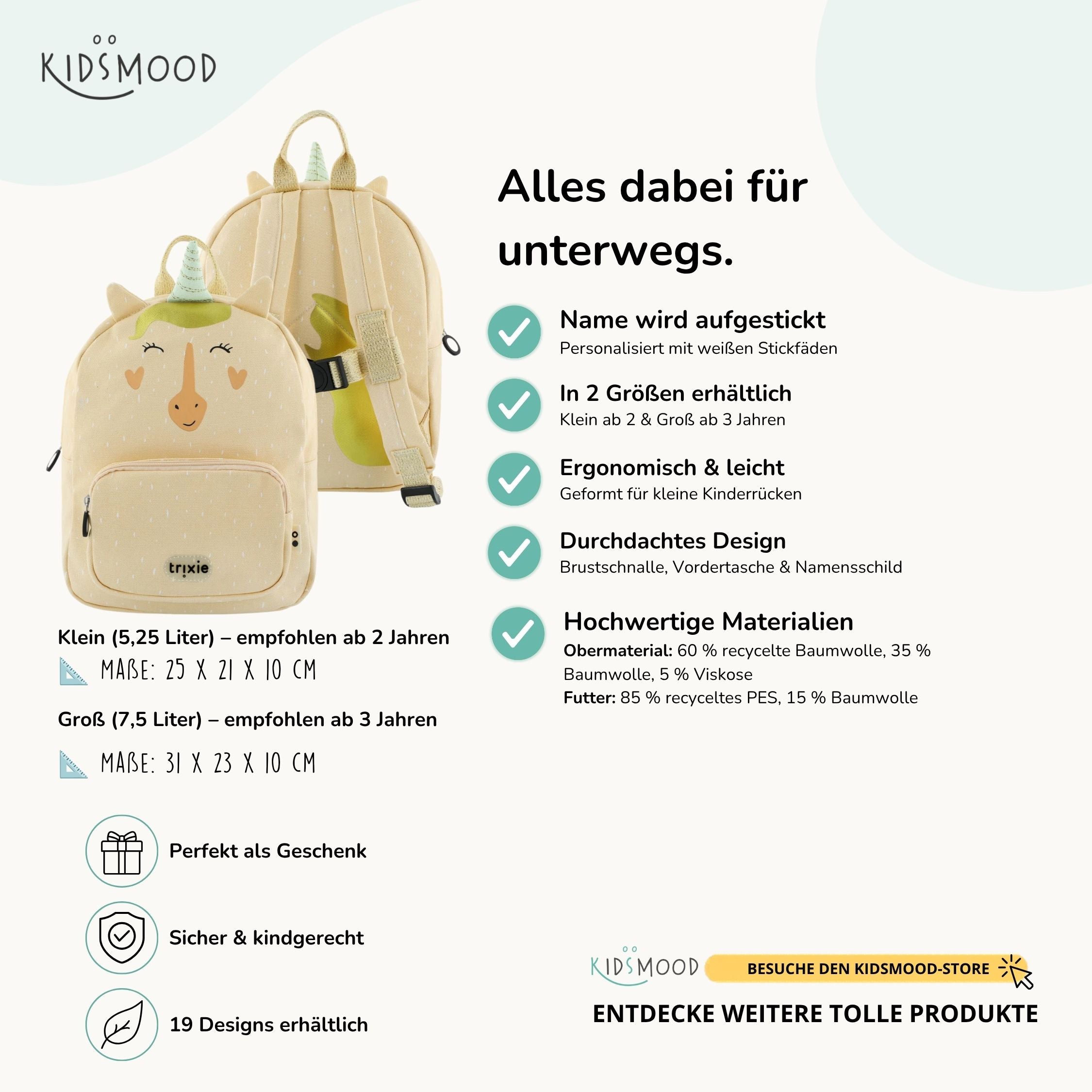 Trixie Kindergartenrucksack personalisiert Einhorn