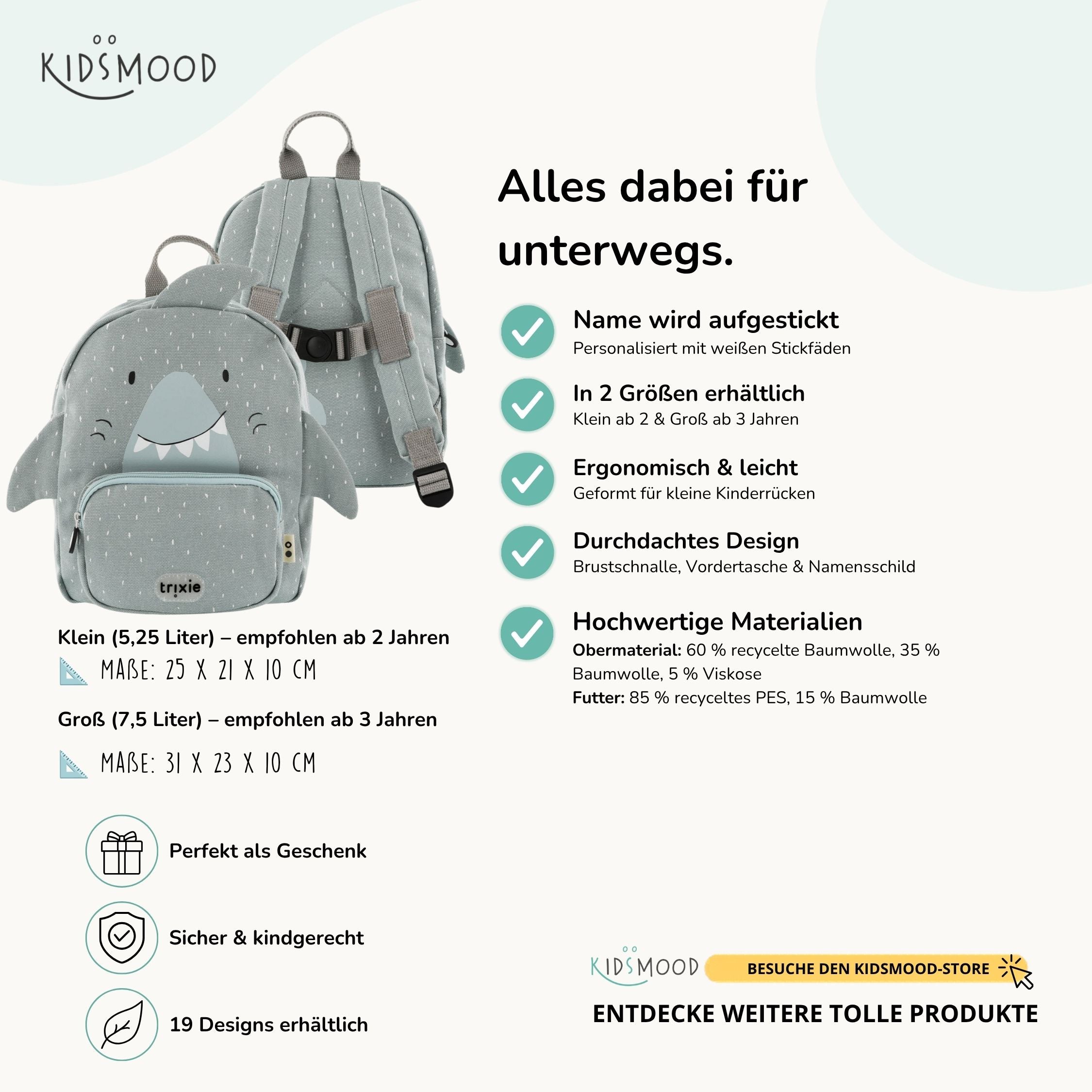 Trixie Kindergartenrucksack personalisiert Hai