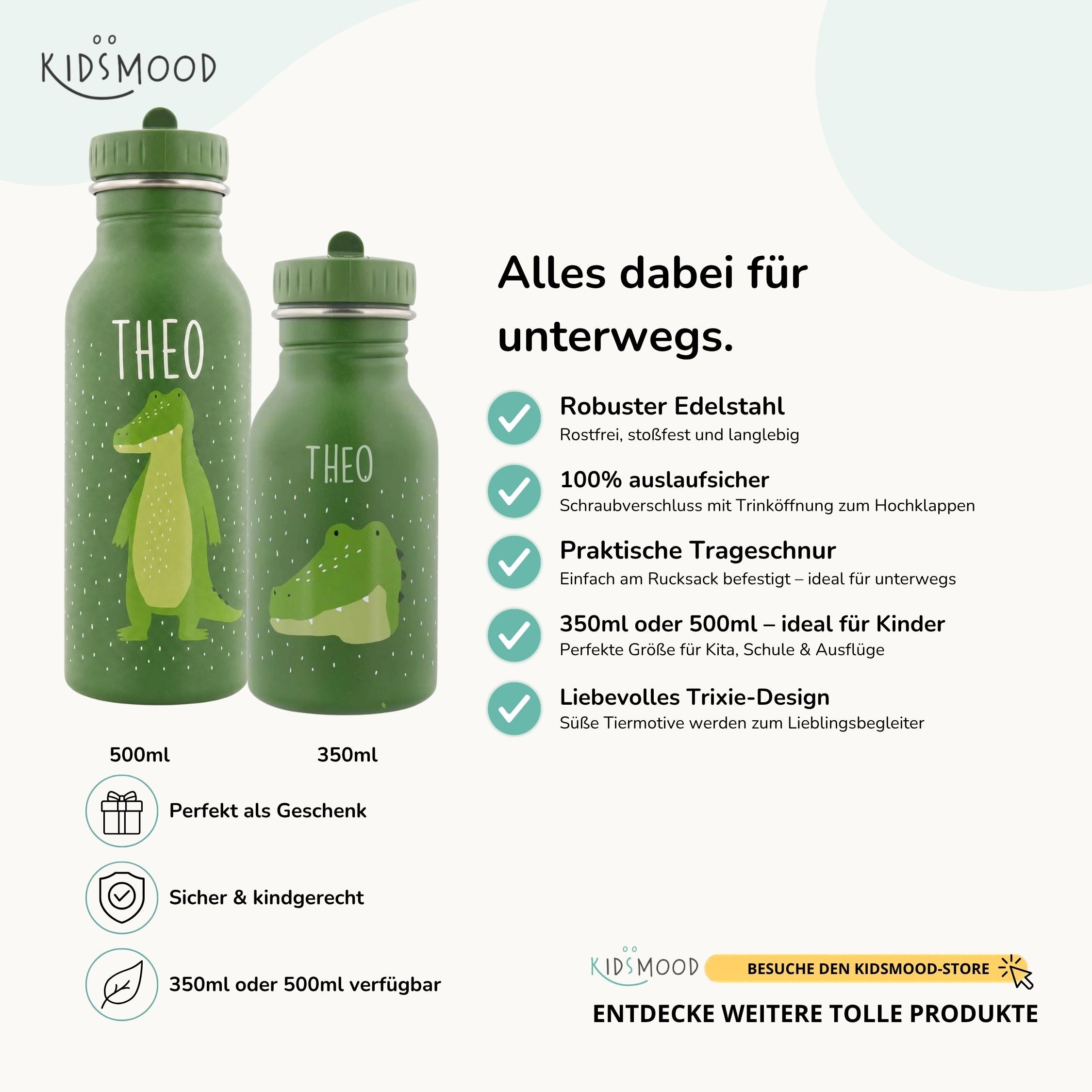 Trixie Trinkflasche Kinder personalisiert Krokodil