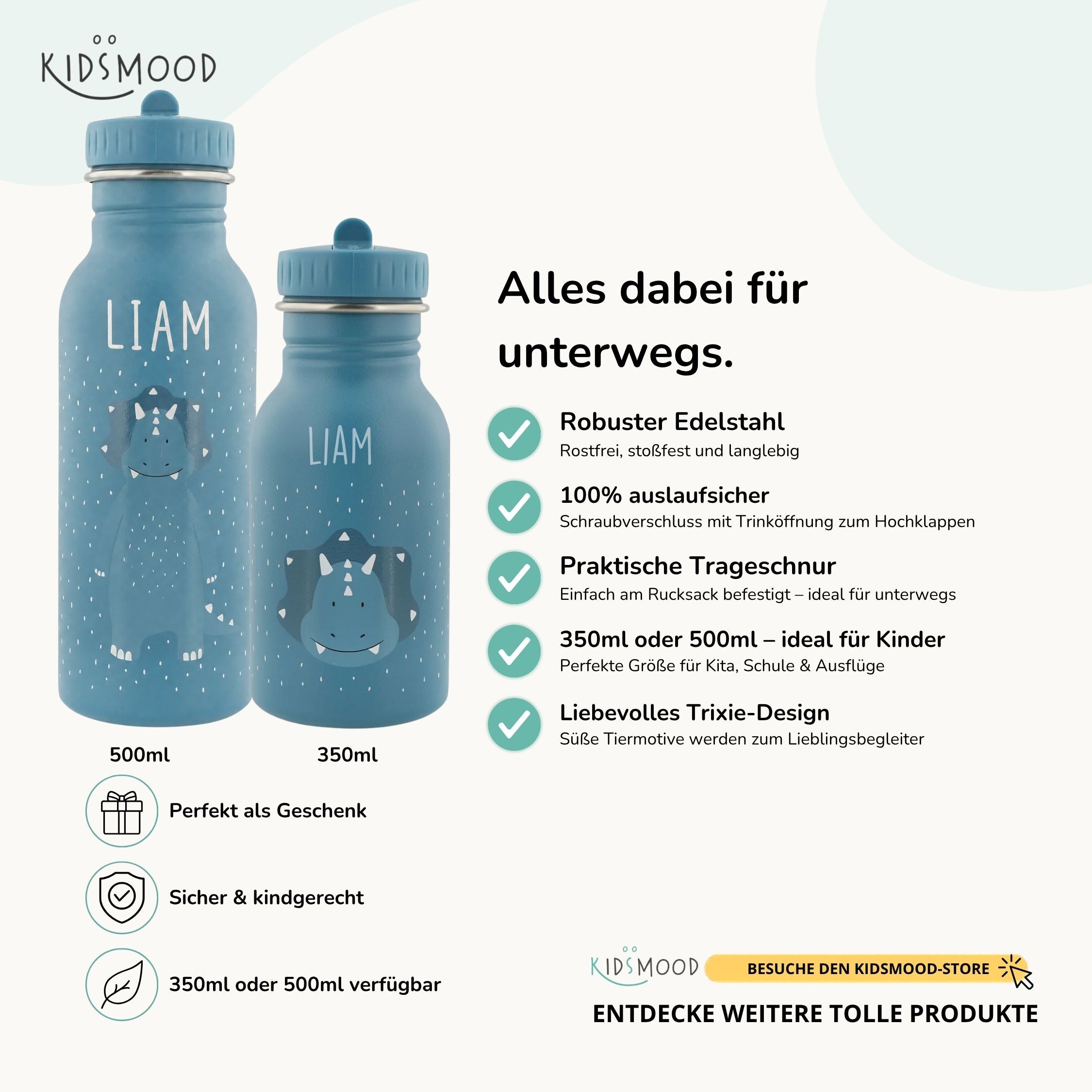 Trixie Trinkflasche Kinder personalisiert Triceratops