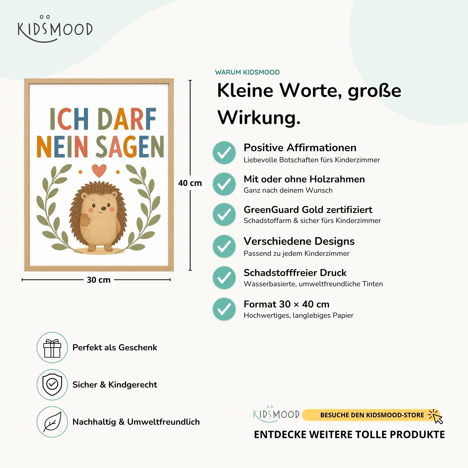 Affirmationsposter Kinderzimmer - Igel Ich darf nein sagen