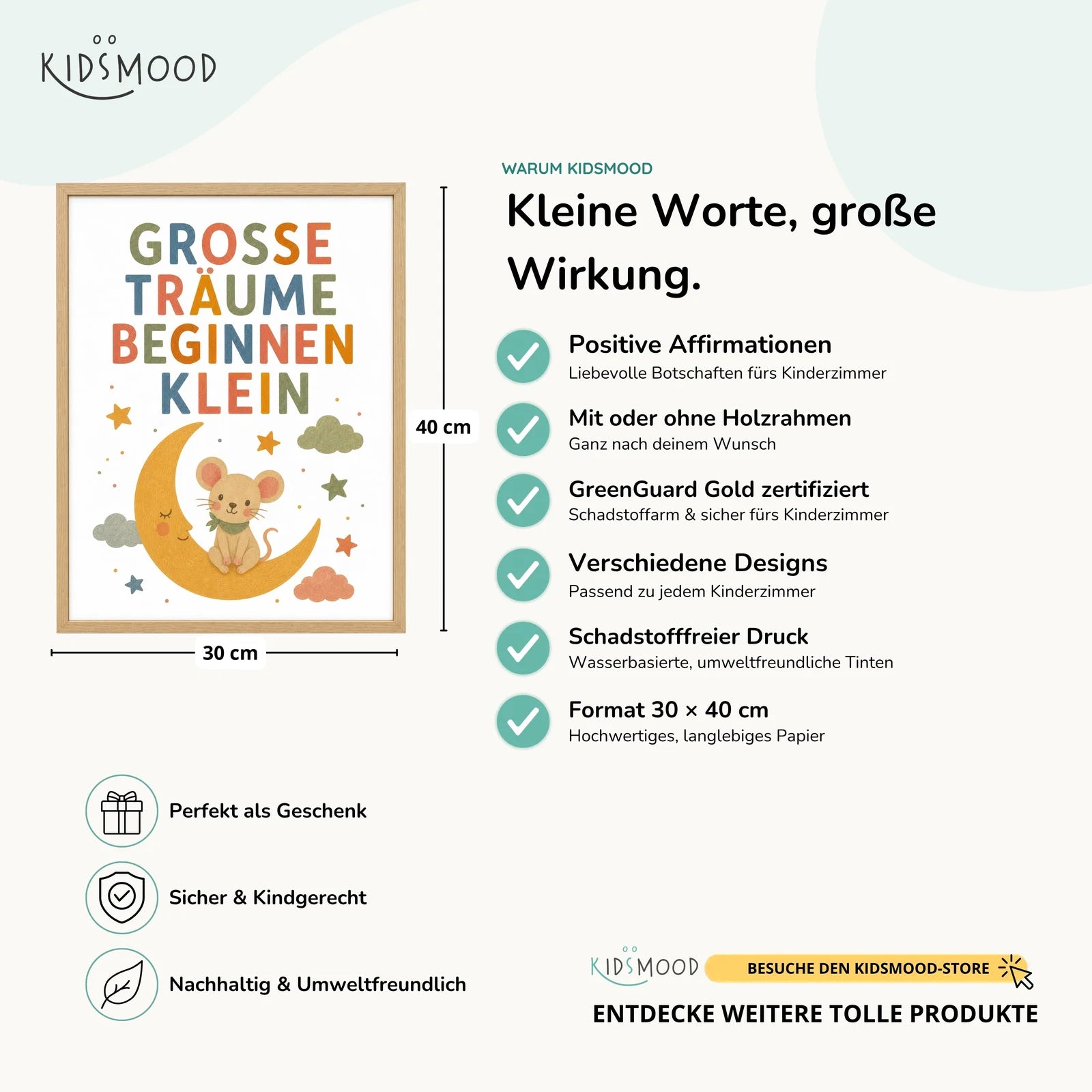Affirmationsposter Kinderzimmer - Maus Große Träume