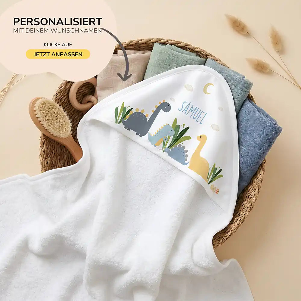 Personalisiertes Kapuzenhandtuch Baby Dinosaurier Mond – 80×80 cm Frottee mit Wunschname