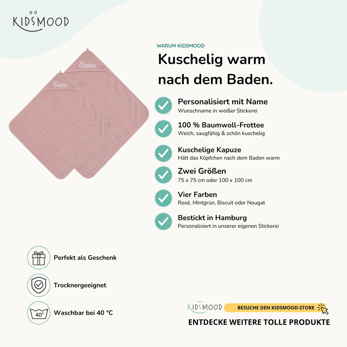 Kapuzenhandtuch Baby personalisiert – Rosé
