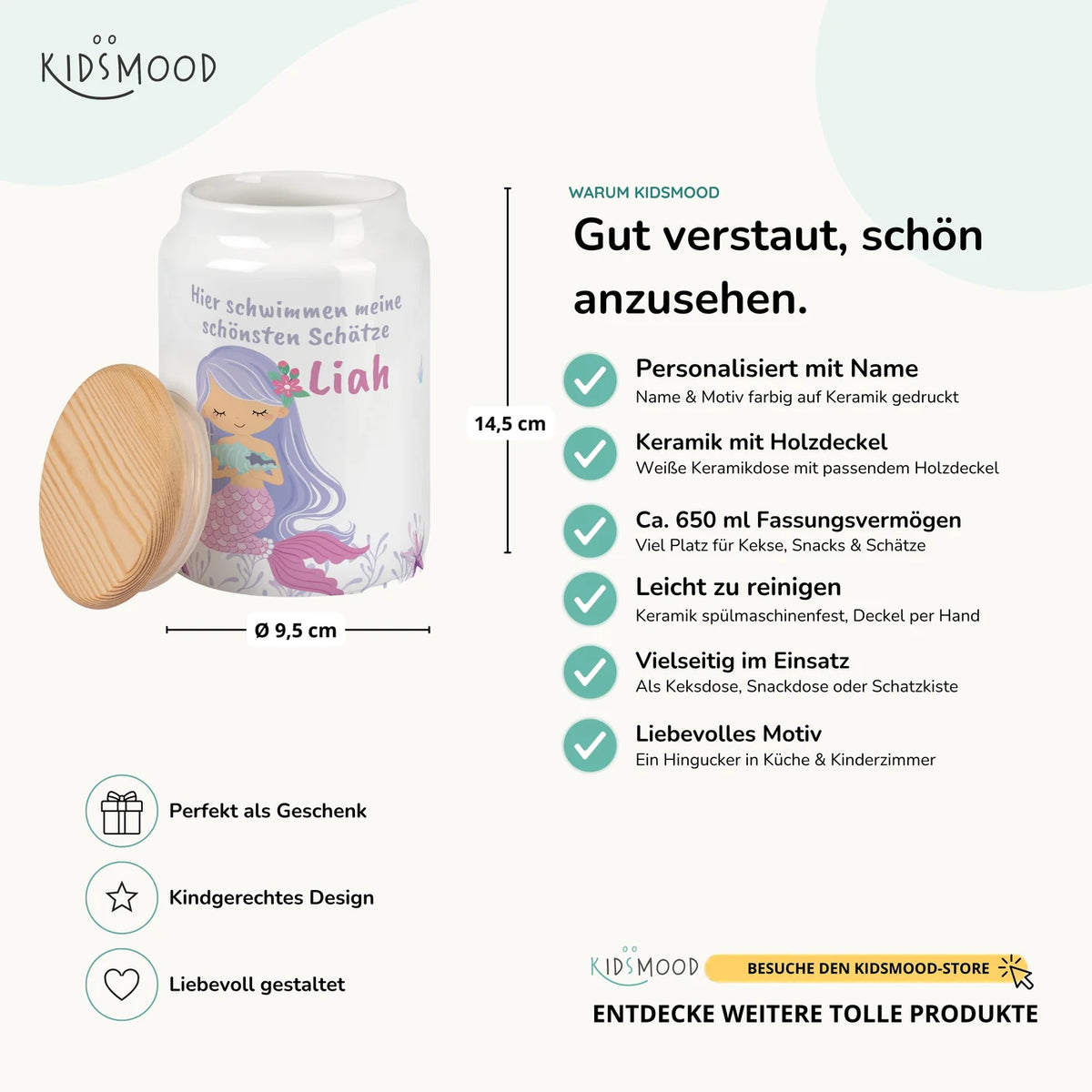 Personalisierbare Keksdose mit Name - Meerjungfrau