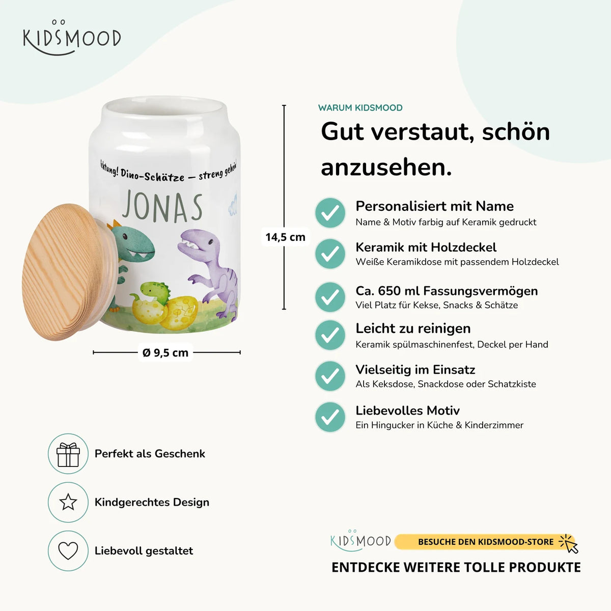 Personalisierbare Keksdose mit Name - Dinos