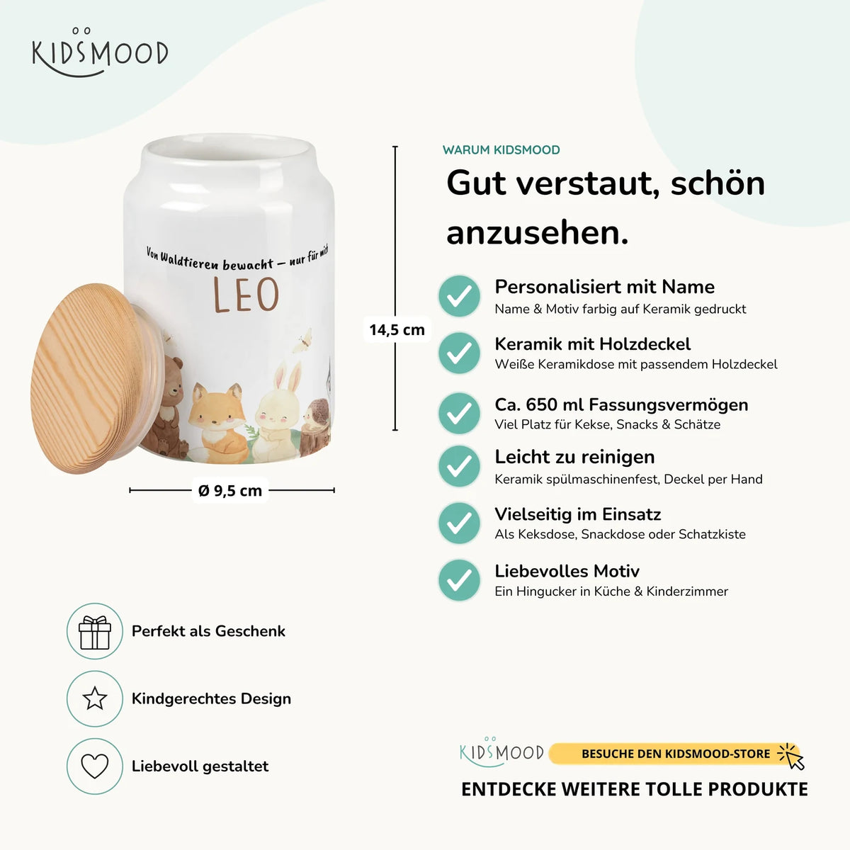 Personalisierbare Keksdose mit Name - Niedlicche Waldtiere