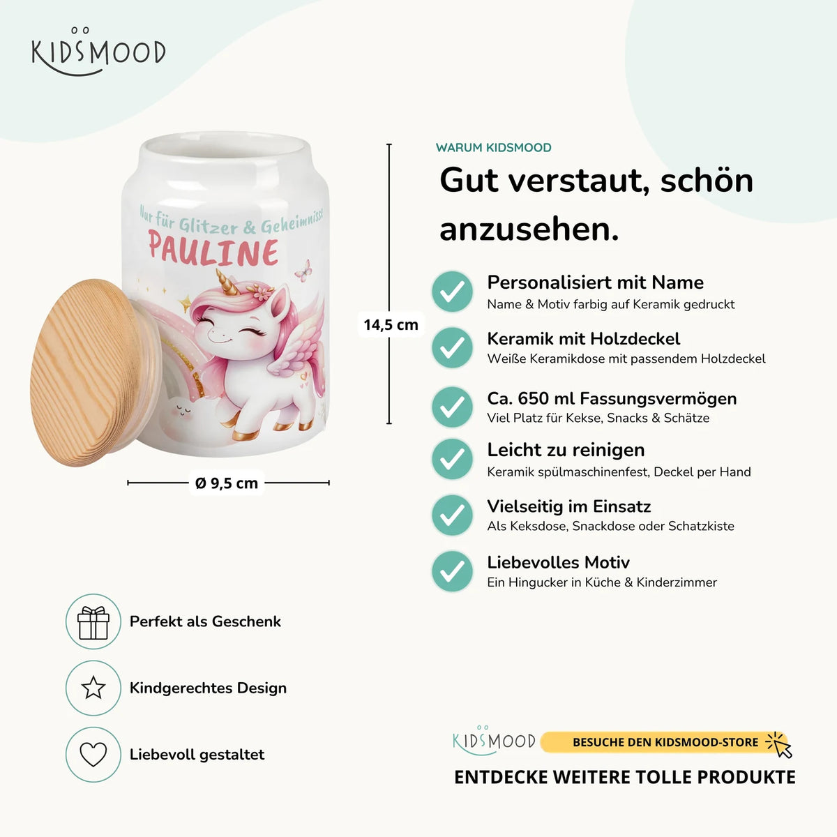 Personalisierbare Keksdose mit Name - Zauberhaftes Einhoen