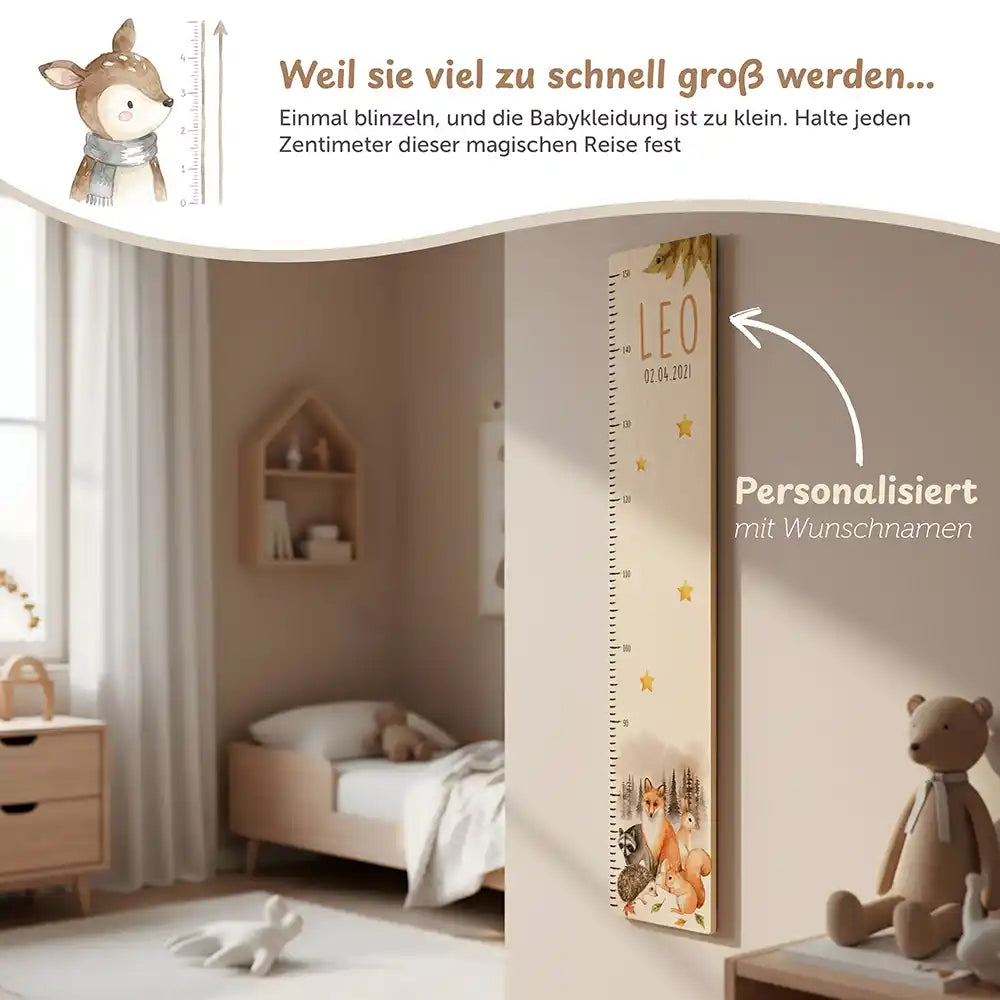 Messlatte Kinder Holz & Aluverbund - Waldfamilie
