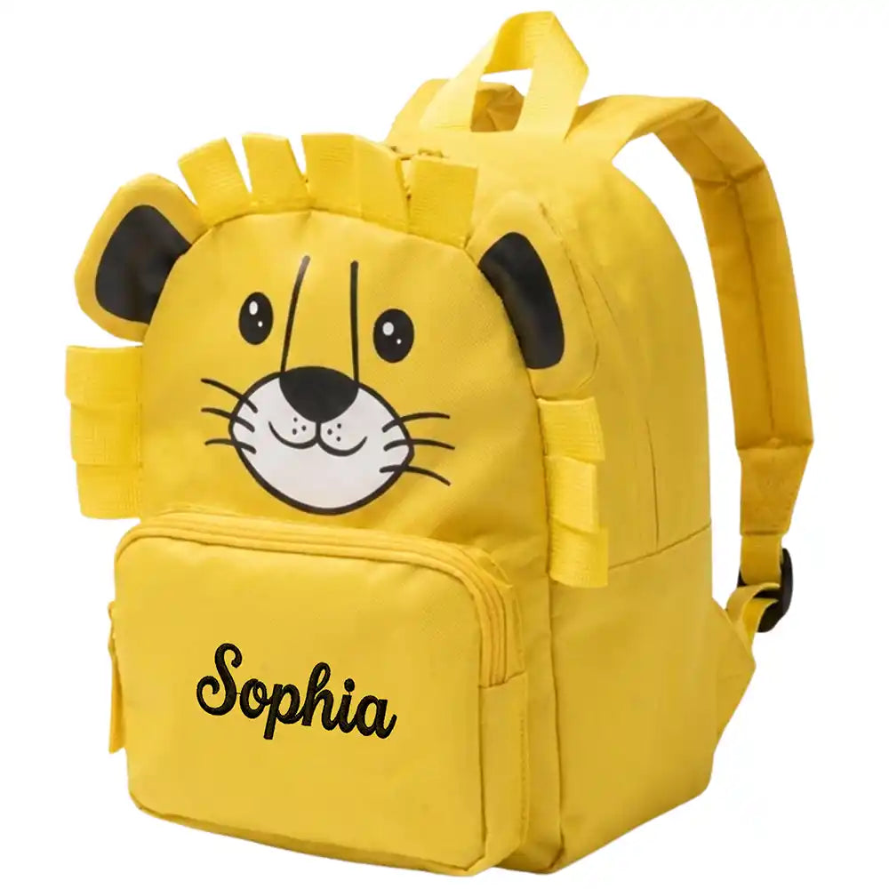 Personalisierter Kinderrucksack Löwe, Außentasche mit Reißverschluss