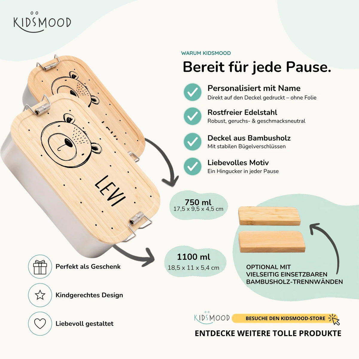 Brotdose personalisiert Bärengesicht graviert
