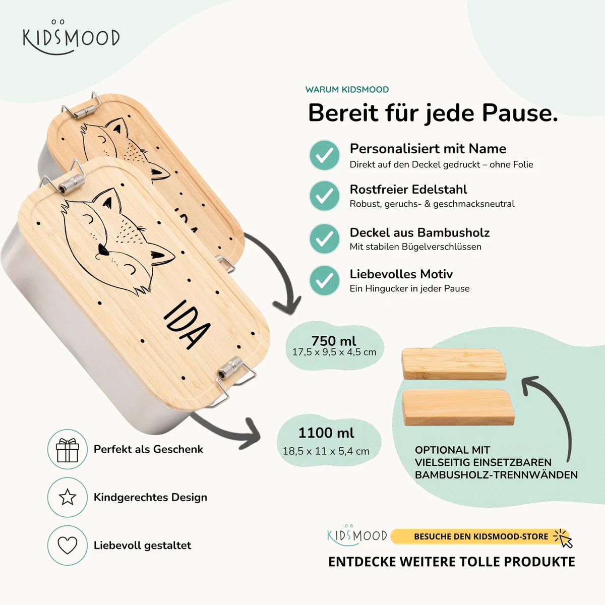 Brotdose personalisiert Fuchsgesicht graviert