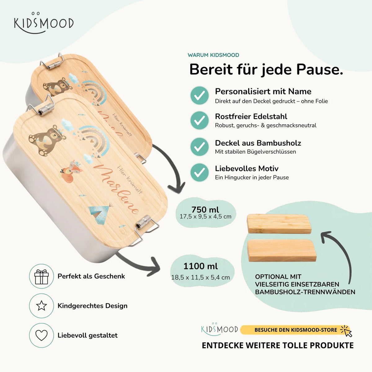 Brotdose Kinder personalisiert - Tipi