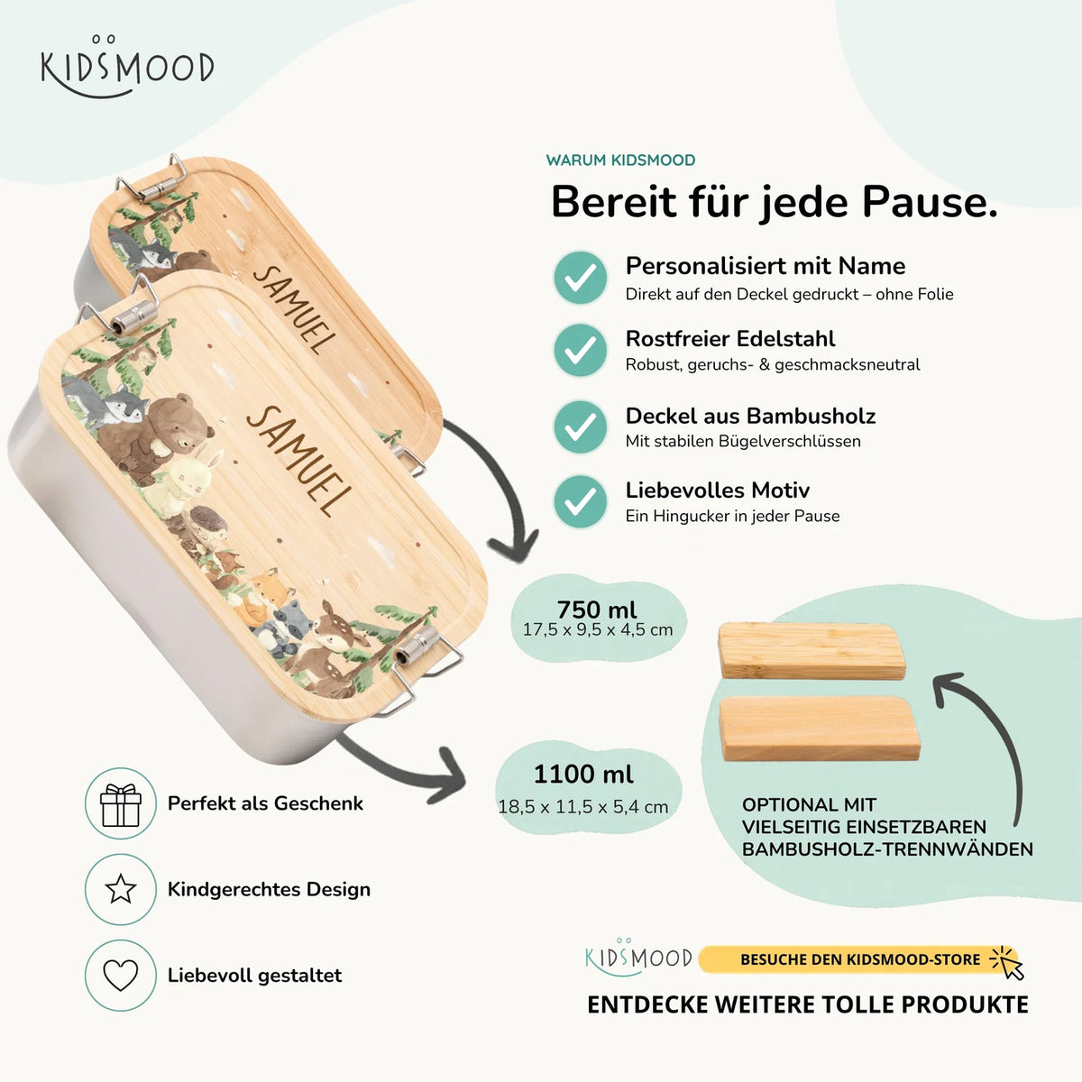 Brotdose Kinder personalisiert - Waldtiere