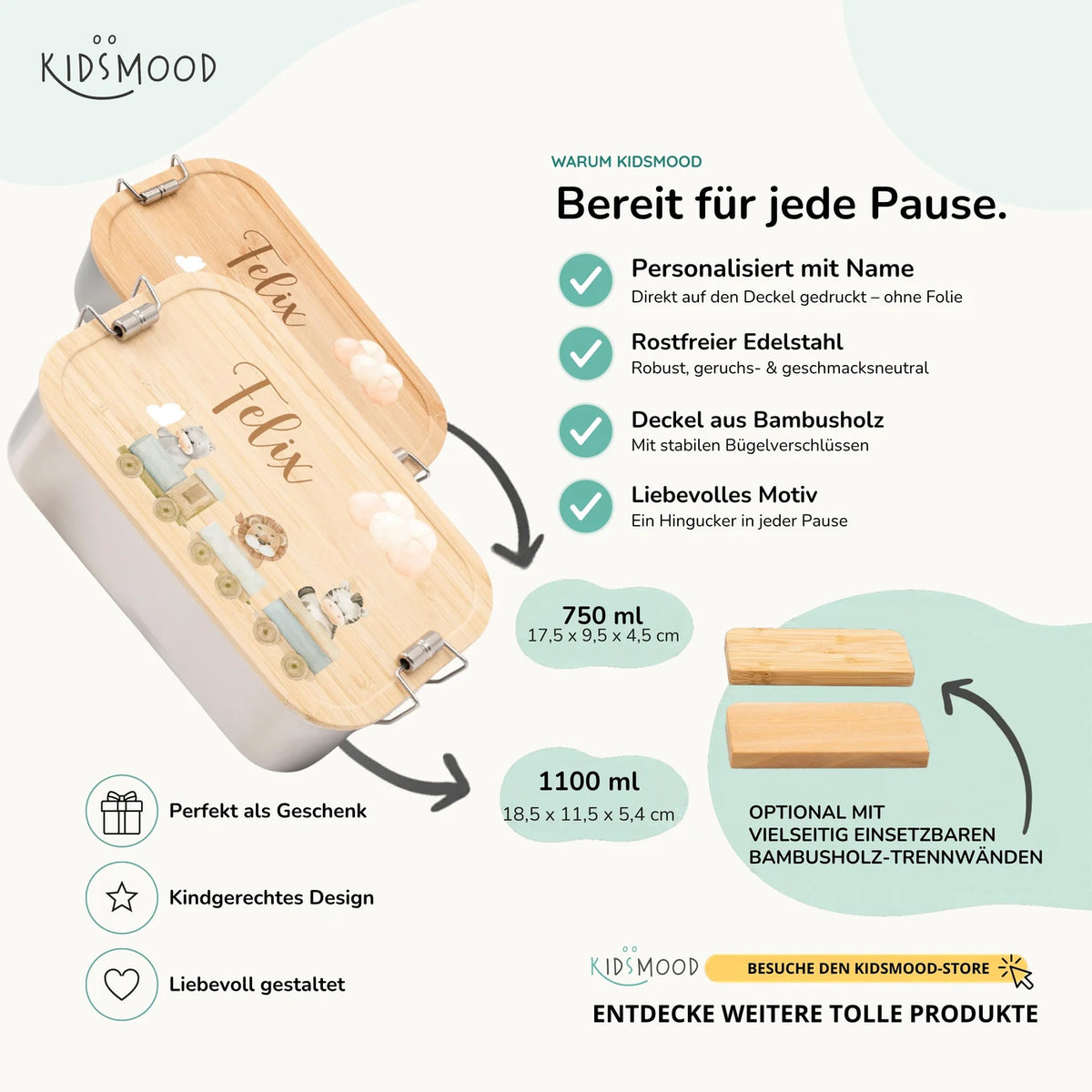 Brotdose Kinder personalisiert - Tiere Eisenbahn