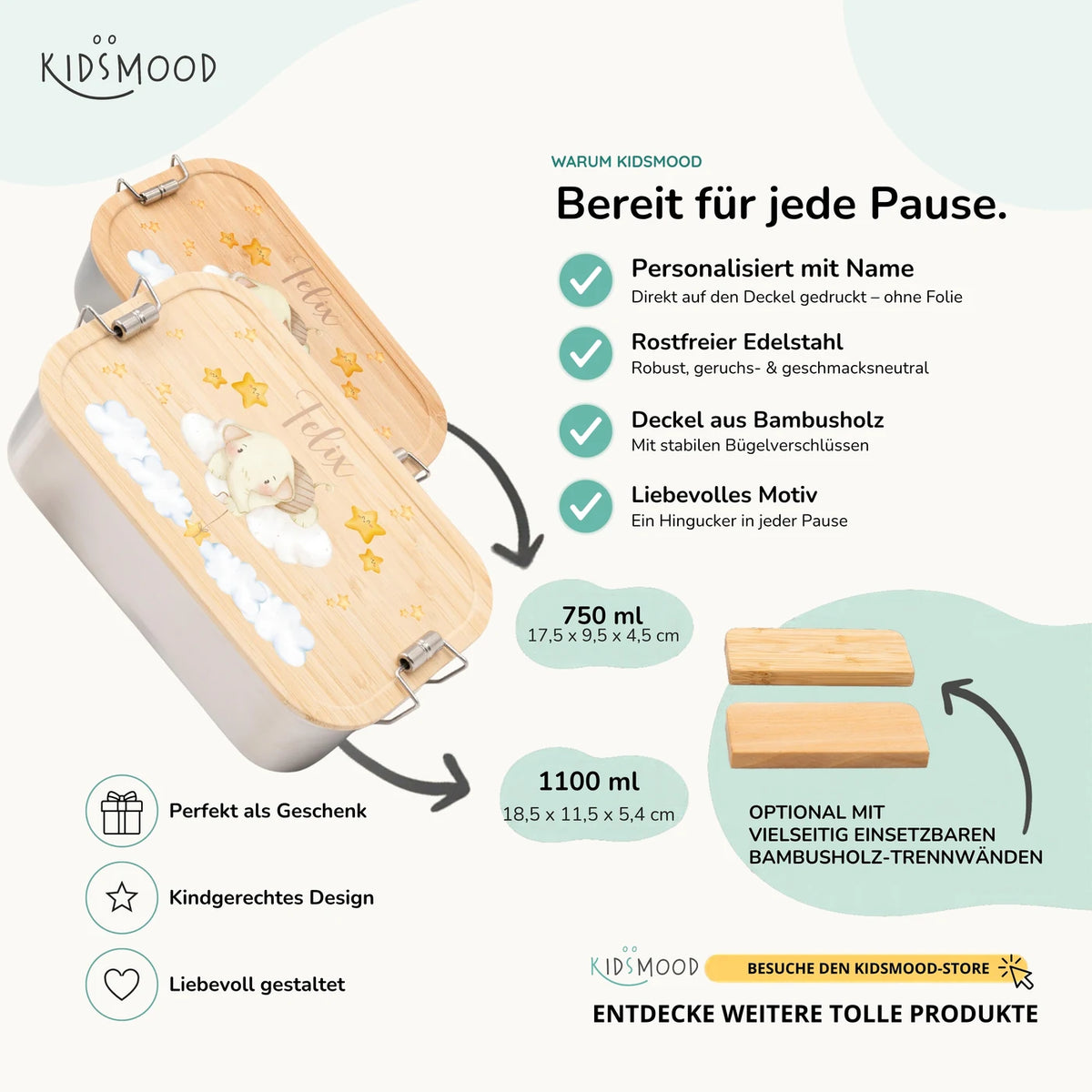Brotdose Kinder personalisiert - Regenbogen Elefant