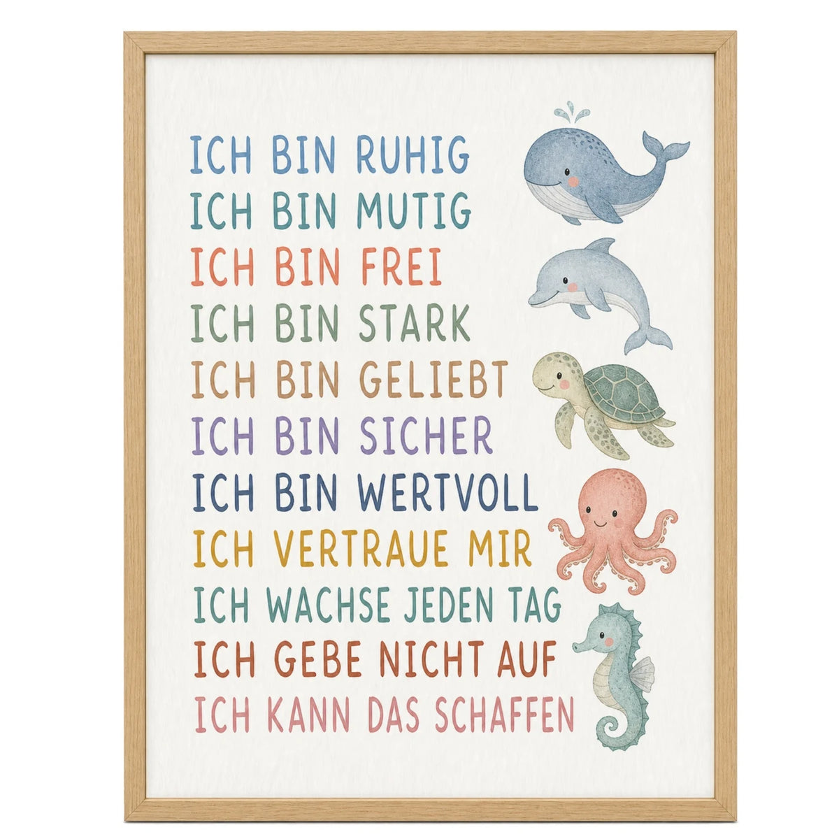 Affirmationsposter „Meerestiere“ fürs Kinderzimmer – Kinderposter mit positiven Botschaften, 30 × 40 cm
