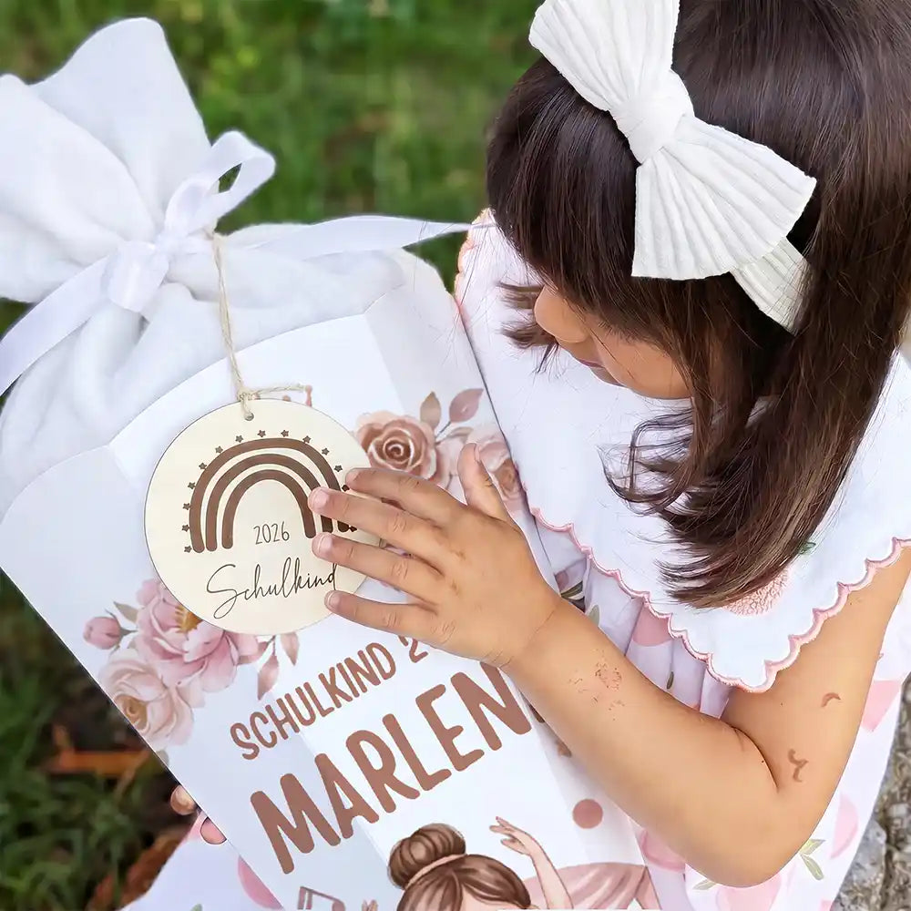 Schultüte personalisiert mit Name Ballerina mit Rosen – Holzanhänger mit Lasergravur und Wunschname