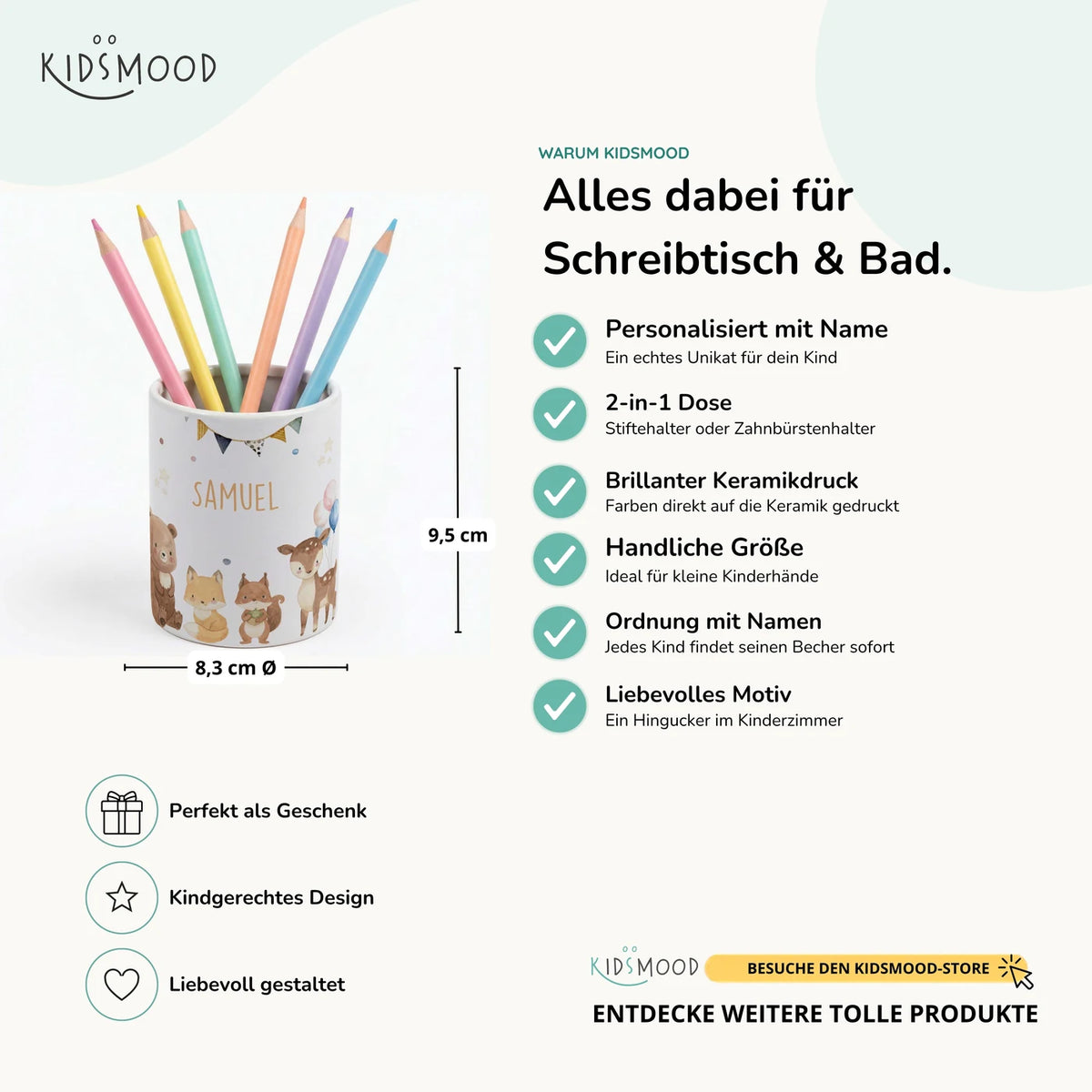 Personalisierter Stiftehalter Waldtiere Party – Keramik mit Wunschname
