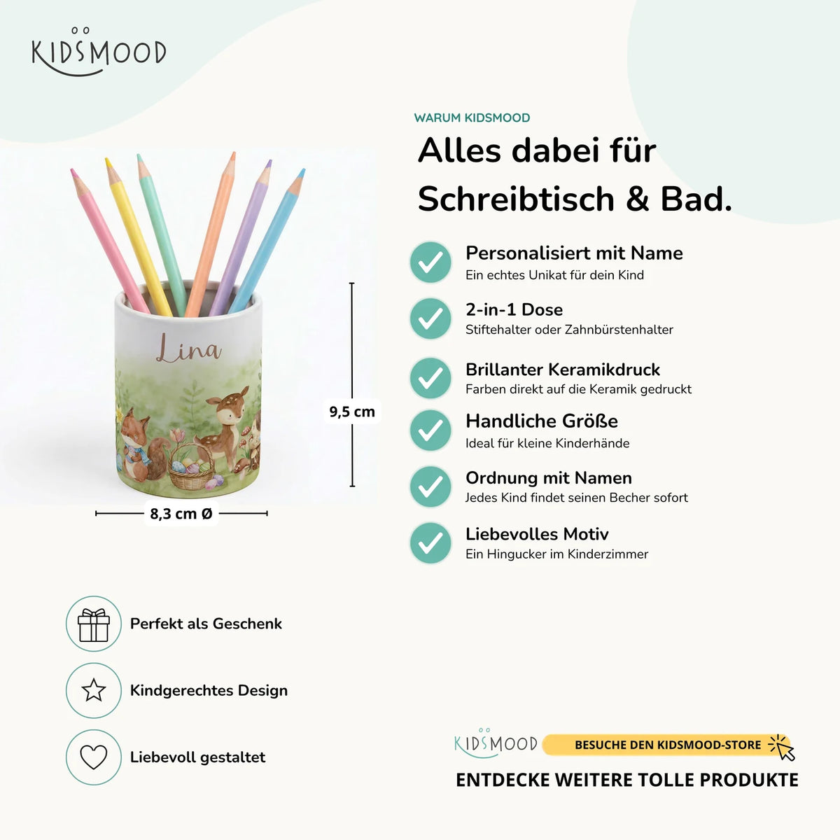 Personalisierter Stiftehalter Ostern Reh & Fuchs – Keramik mit Wunschname