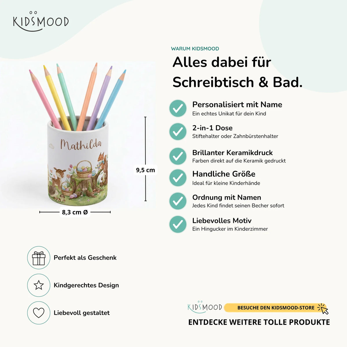 Personalisierter Stiftehalter Ostern Rehkitz – Keramik mit Wunschname
