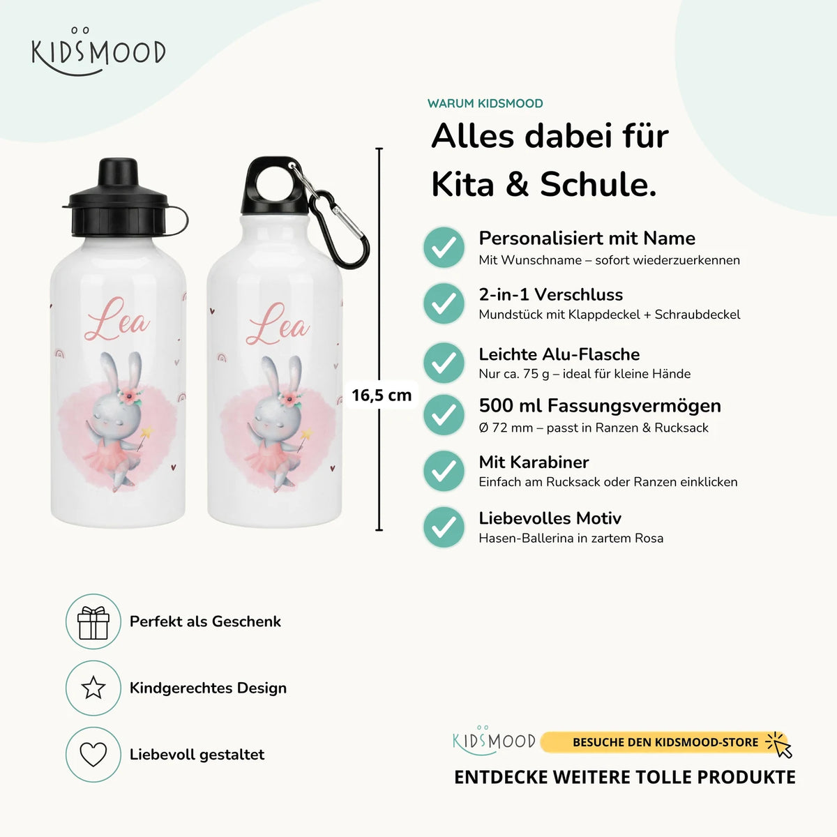 Personalisierte Trinkflasche Kinder – Hase Ballerina
