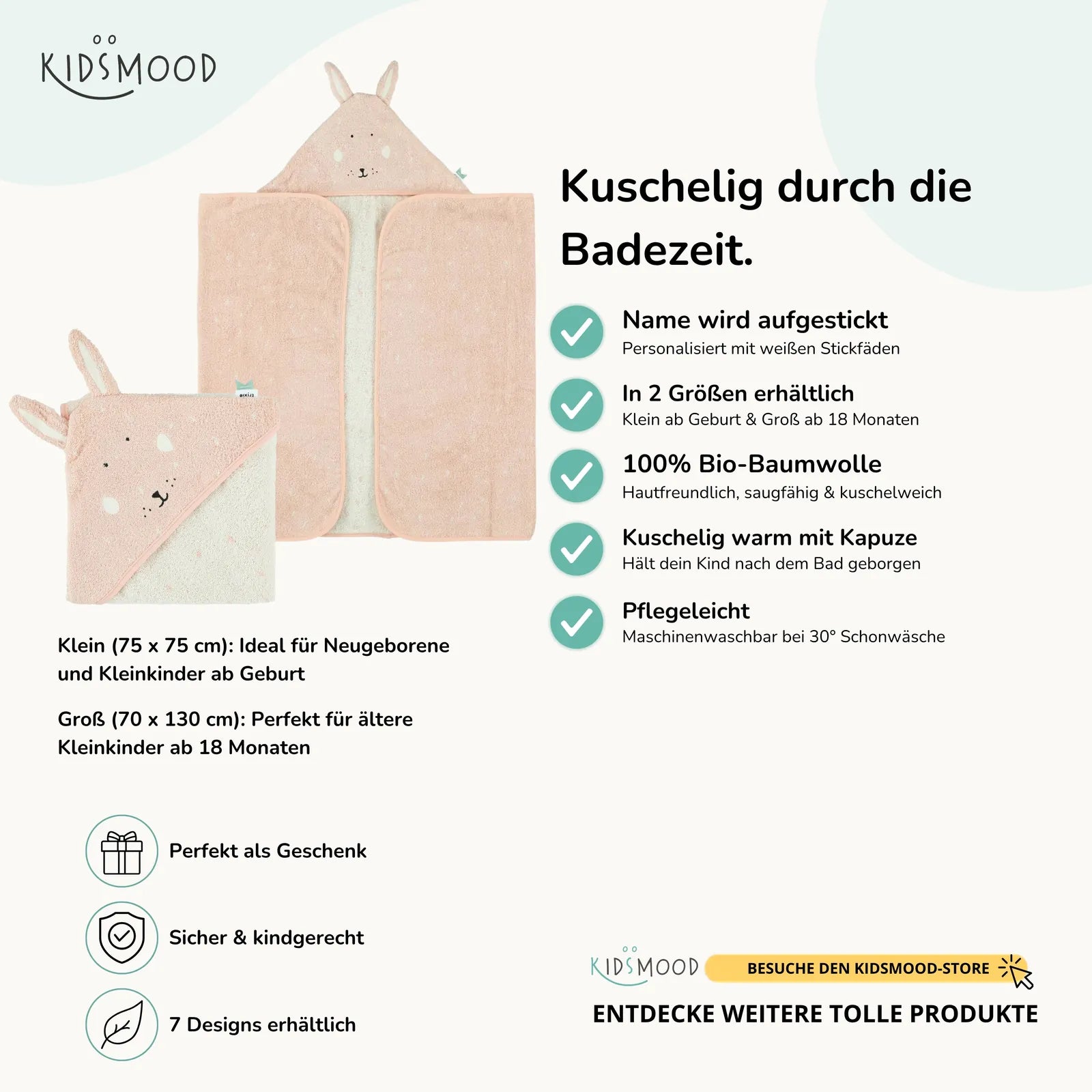 Trixie Kapuzenhandtuch Baby Hase, Hauptbild, personalisiert mit Wunschname