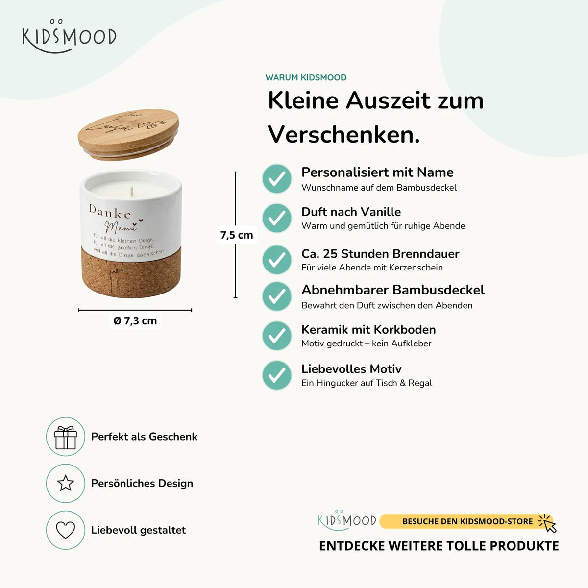 Duftkerze Vanille Keramik – Danke Mama Herzen mit Wunschname