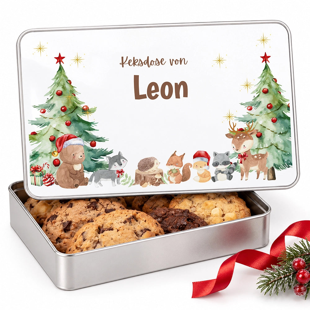 Keksdose aus Metall personalisiert - Weihnachtliche Waldtiere