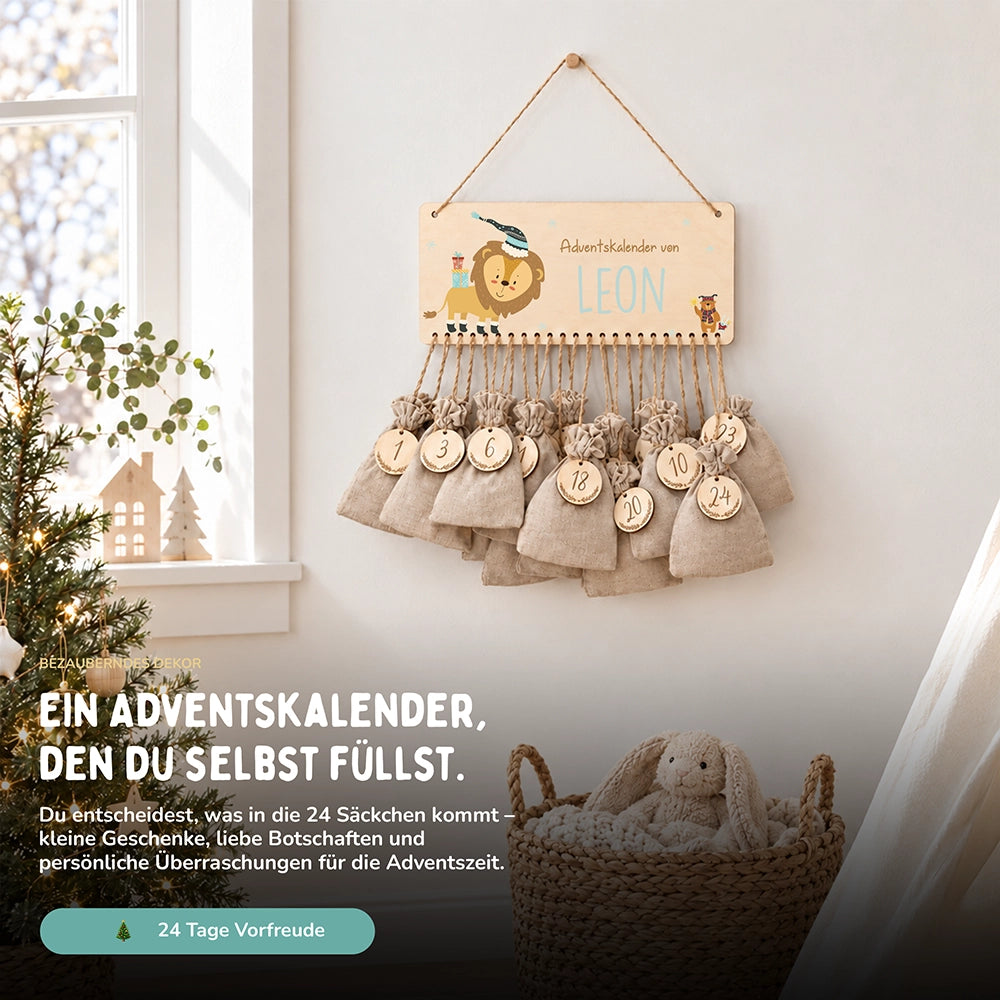 Personalisierbarer Adventskalender farbig - Niedlicher Löwe