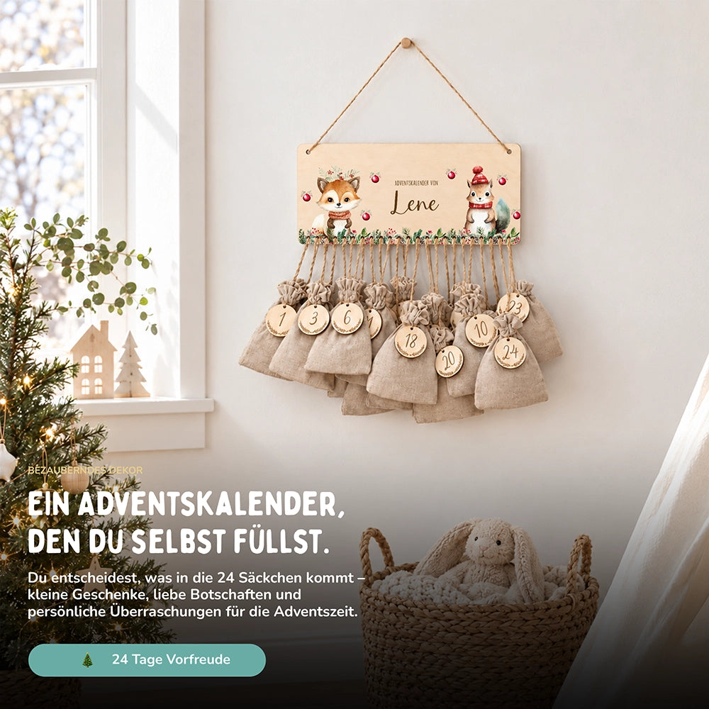 Personalisierbarer Adventskalender farbig - Niedlicher Fuchs