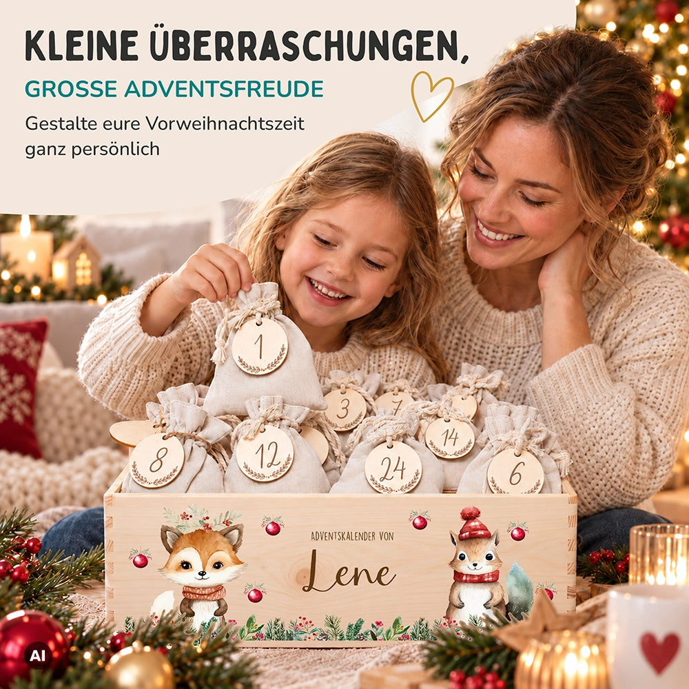 Adventskalender zum Befüllen "Weihnachten mit süßem Fuchs" personalisiert