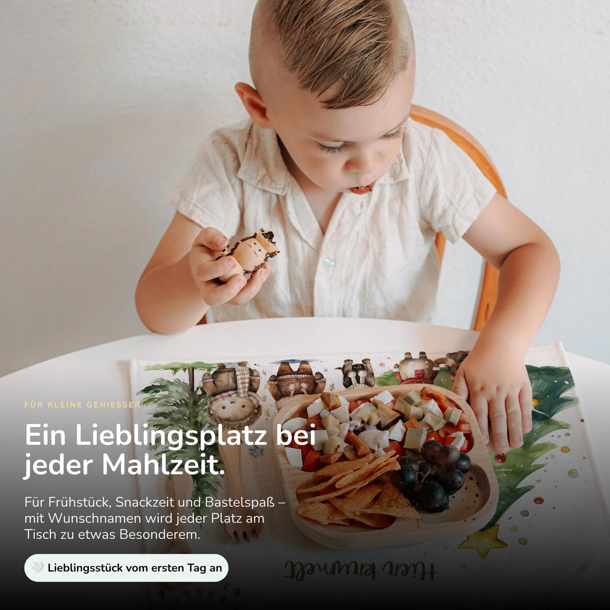 Tischset Kinder personalisiert Weihnachtsmotiv - Freundliche Waldbewohner