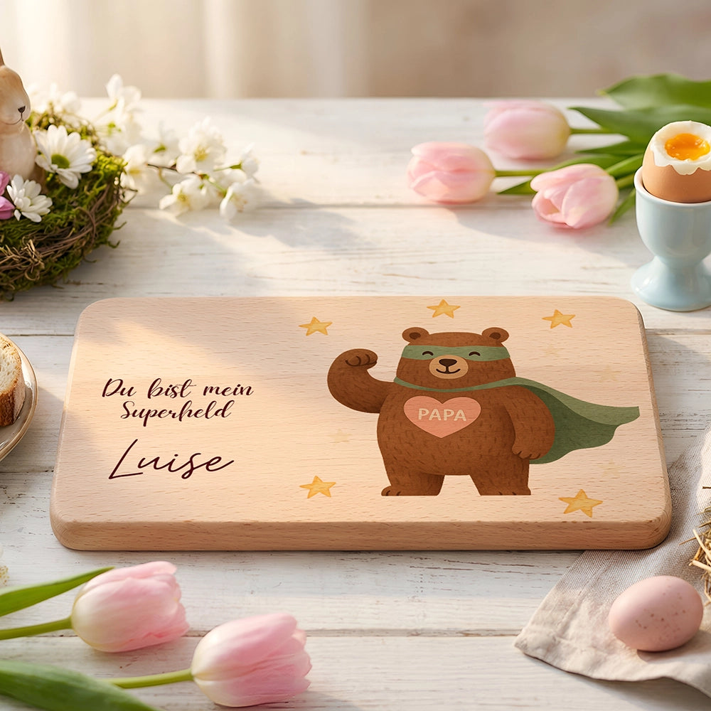 Frühstücksbrettchen Holz Du bist mein Superheld mit Gravur - Geschenk Vatertag