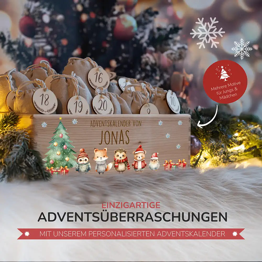 Adventskiste zum befüllen "Weihnachten mit Tierfreunden" personalisiert