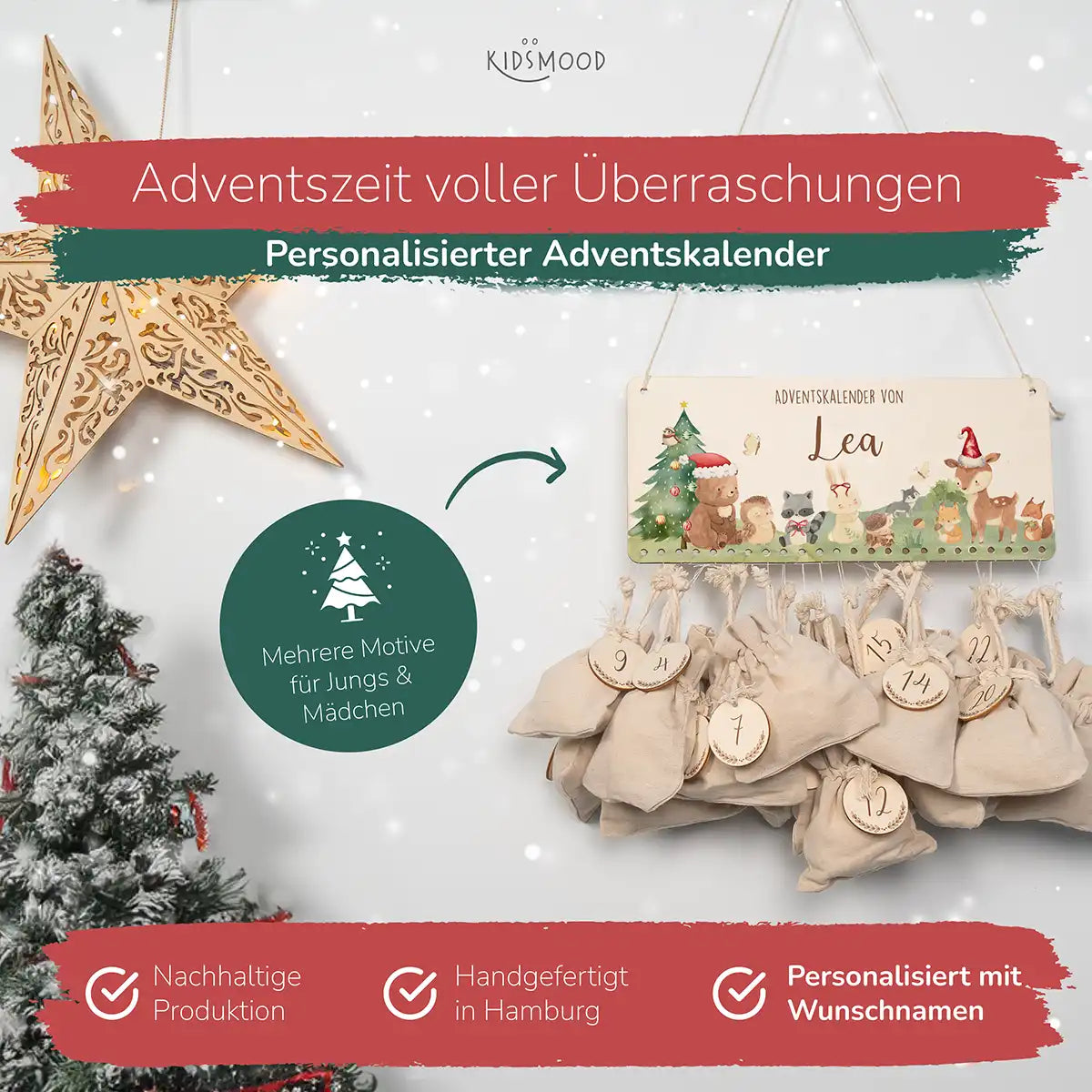Personalisierbarer Adventskalender farbig - Niedliche Waldtiere