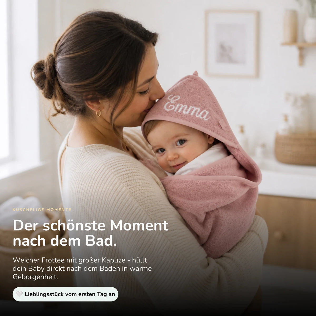 Kapuzenhandtuch Baby personalisiert – Rosé