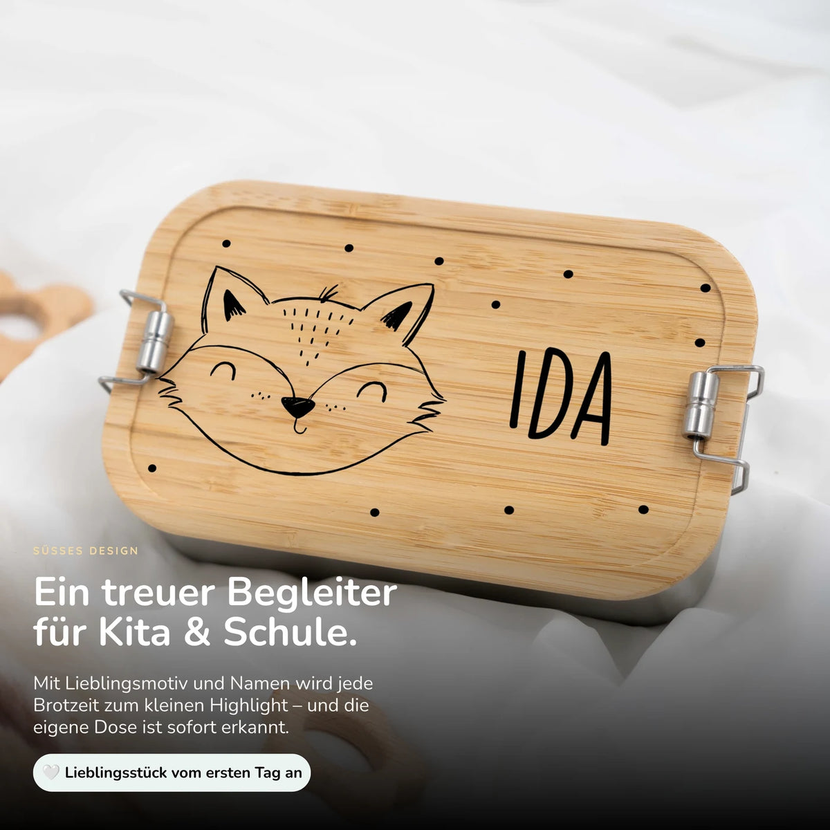 Brotdose personalisiert Fuchsgesicht graviert
