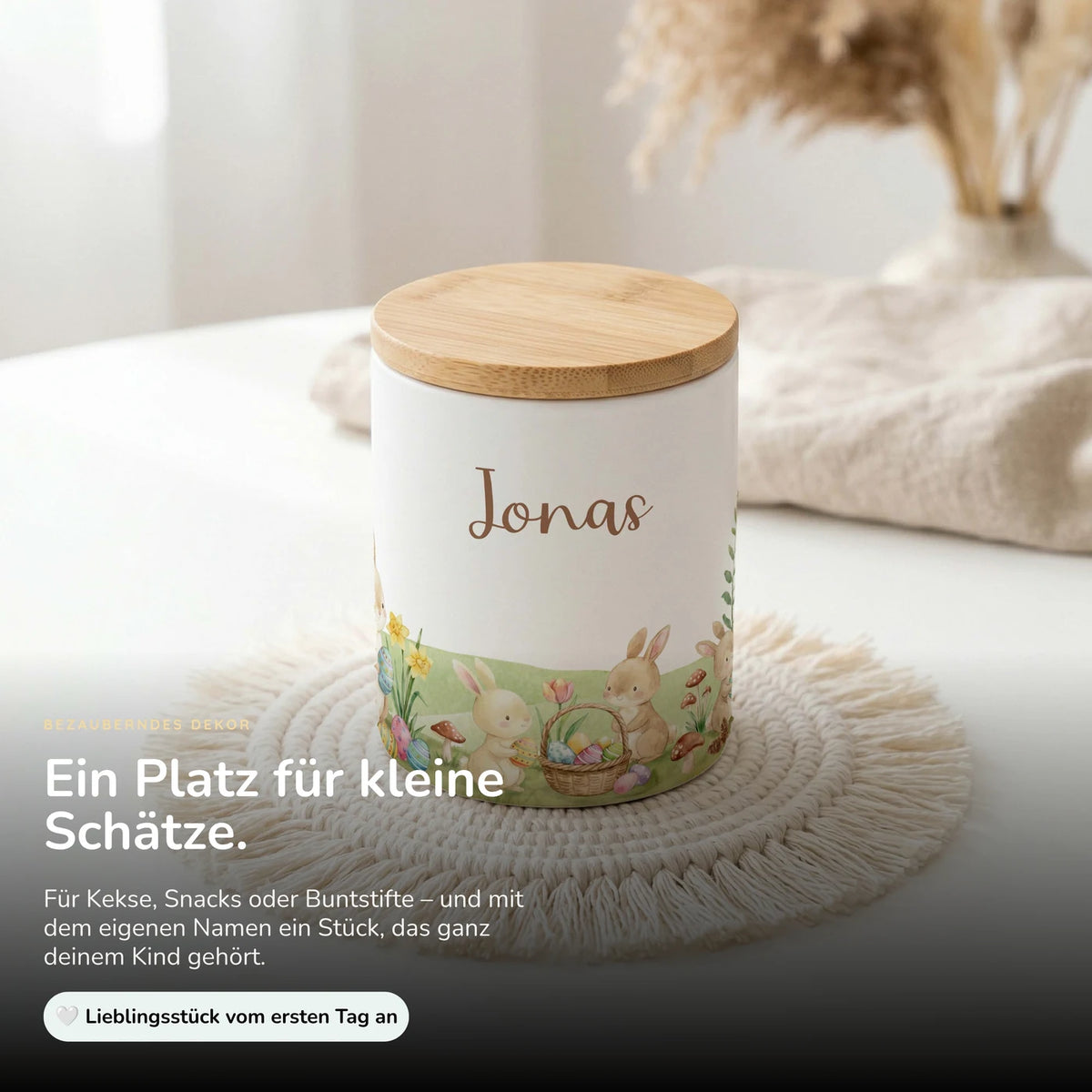 Personalisierte Keksdose Ostern Hasen – Keramik & Bambus mit Wunschname