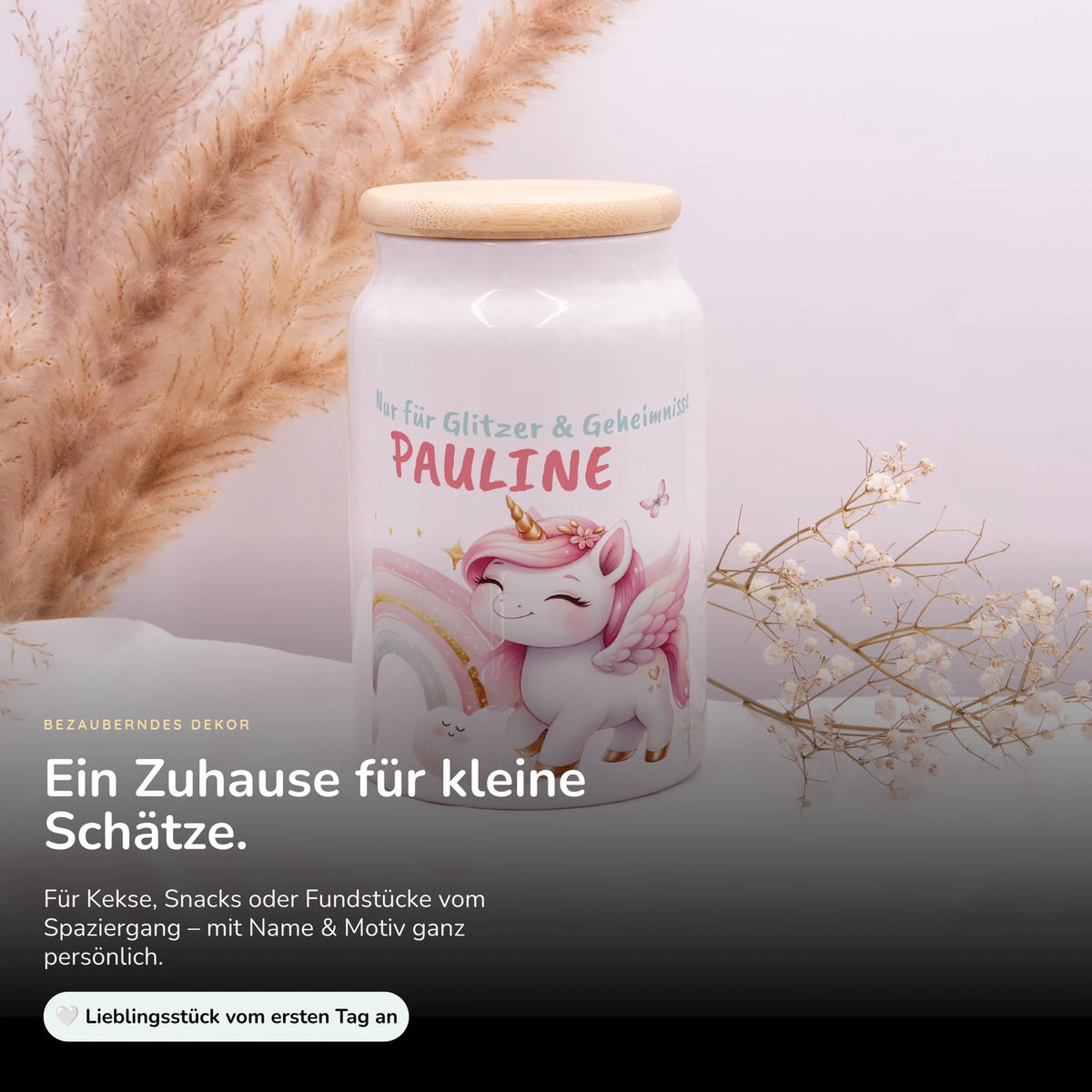 Personalisierbare Keksdose mit Name - Zauberhaftes Einhoen