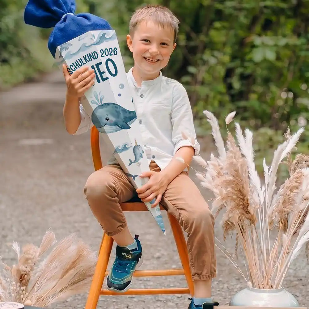 Schultüte personalisiert mit Name Wal & Narwal – Junge-Lifestyle zur Einschulung