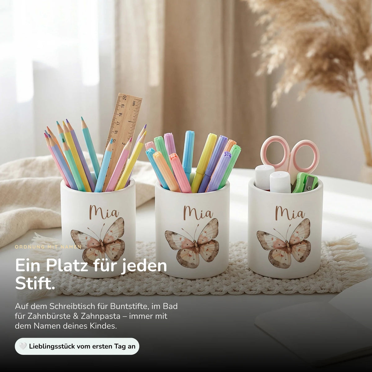 Personalisierter Stiftehalter Schmetterling – Keramik mit Wunschname
