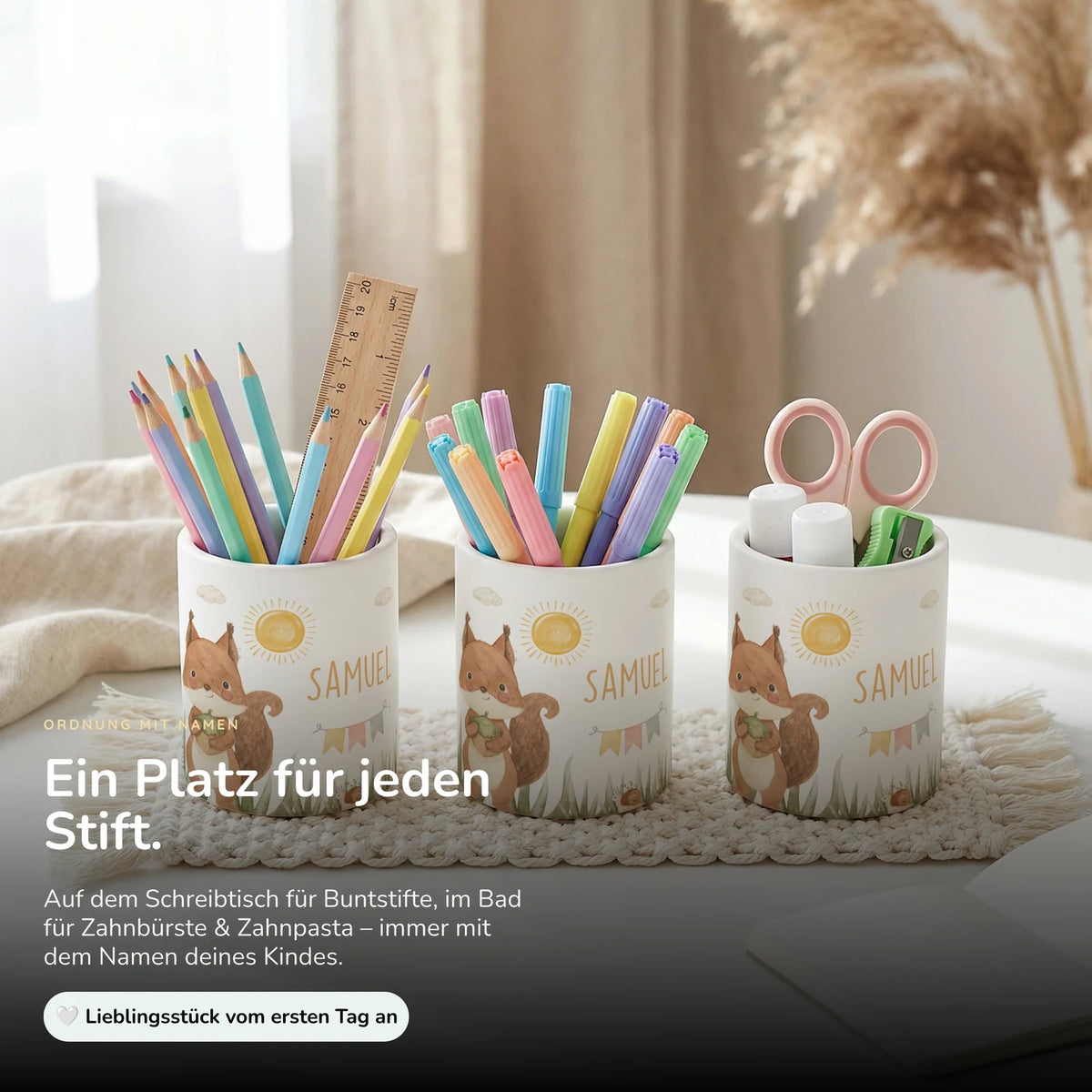 Personalisierter Stiftehalter Eichhörnchen Sommer – Keramik mit Wunschname
