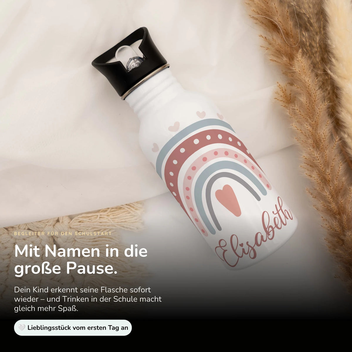Trinkflasche Kinder Edelstahl - Regenbogen - Personalisierbar mit Namen