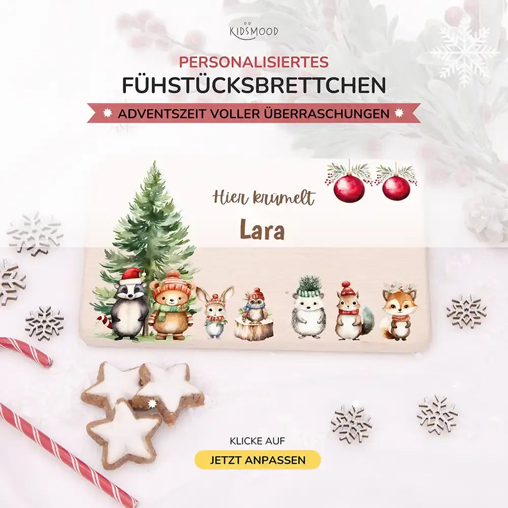 Frühstücksbrettchen Weihnachten - Tierfamilie