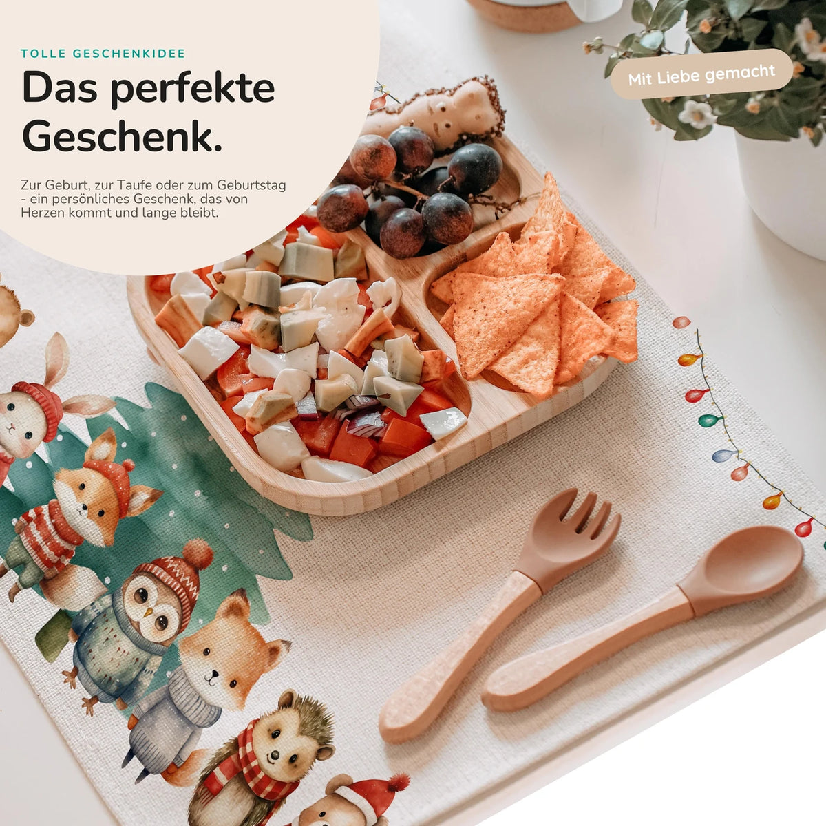 Tischset Kinder personalisiert Weihnachtsmotiv - Nordpol-Tierparade