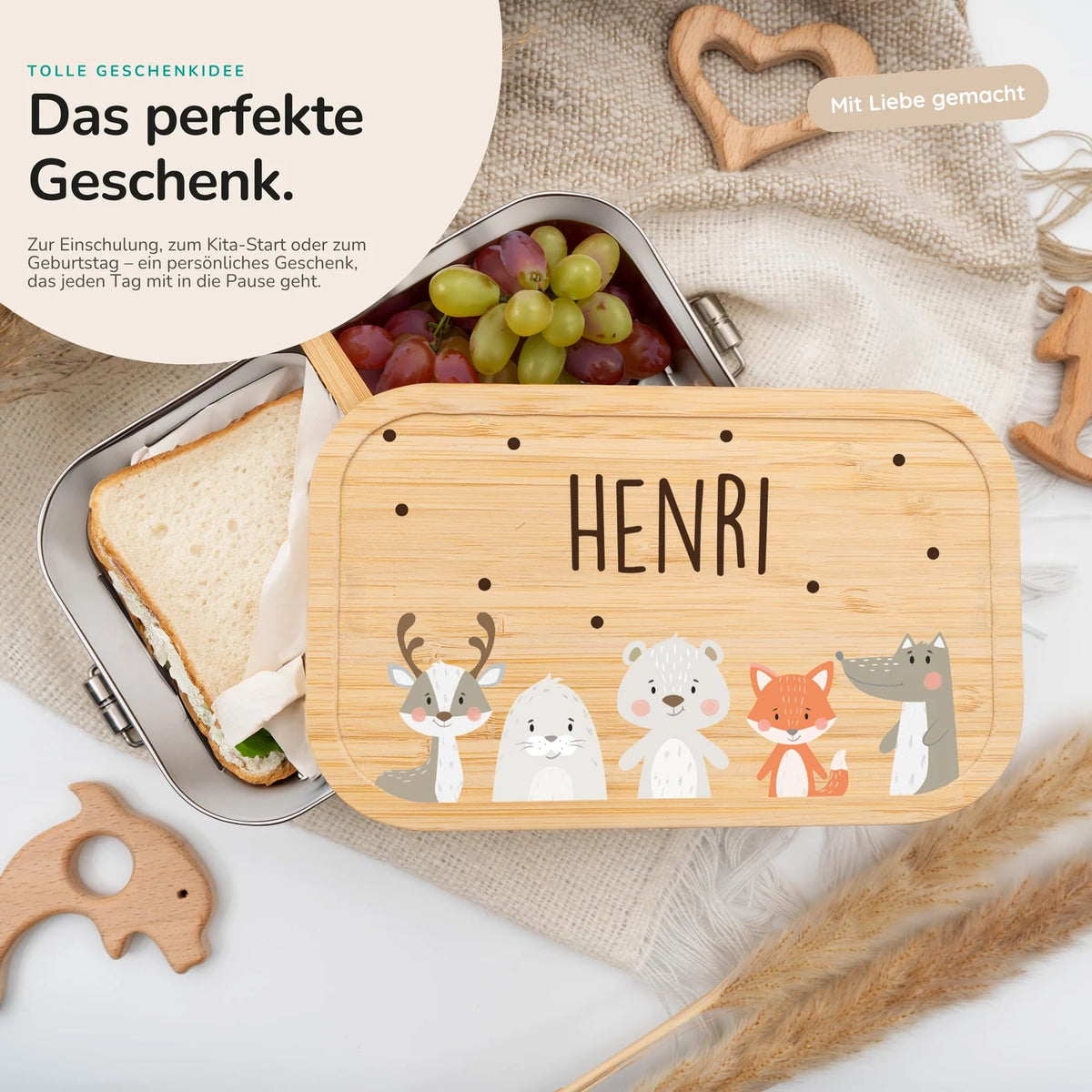 Brotdose Kinder personalisiert - Winter Animals